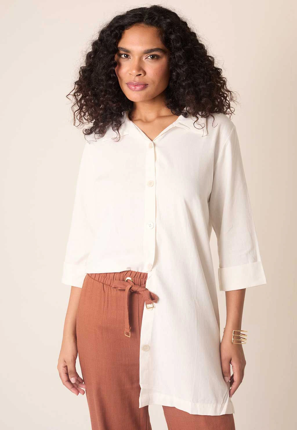 Camisão Feminino de Linho Temples com Botões