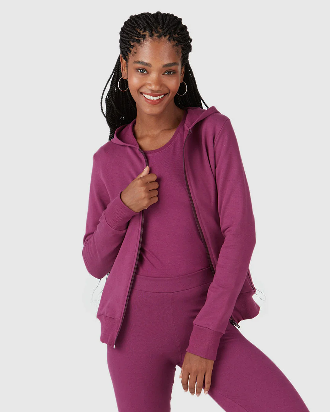 Jaqueta Básica Feminina Com Capuz Moletom Stretch Flanelado