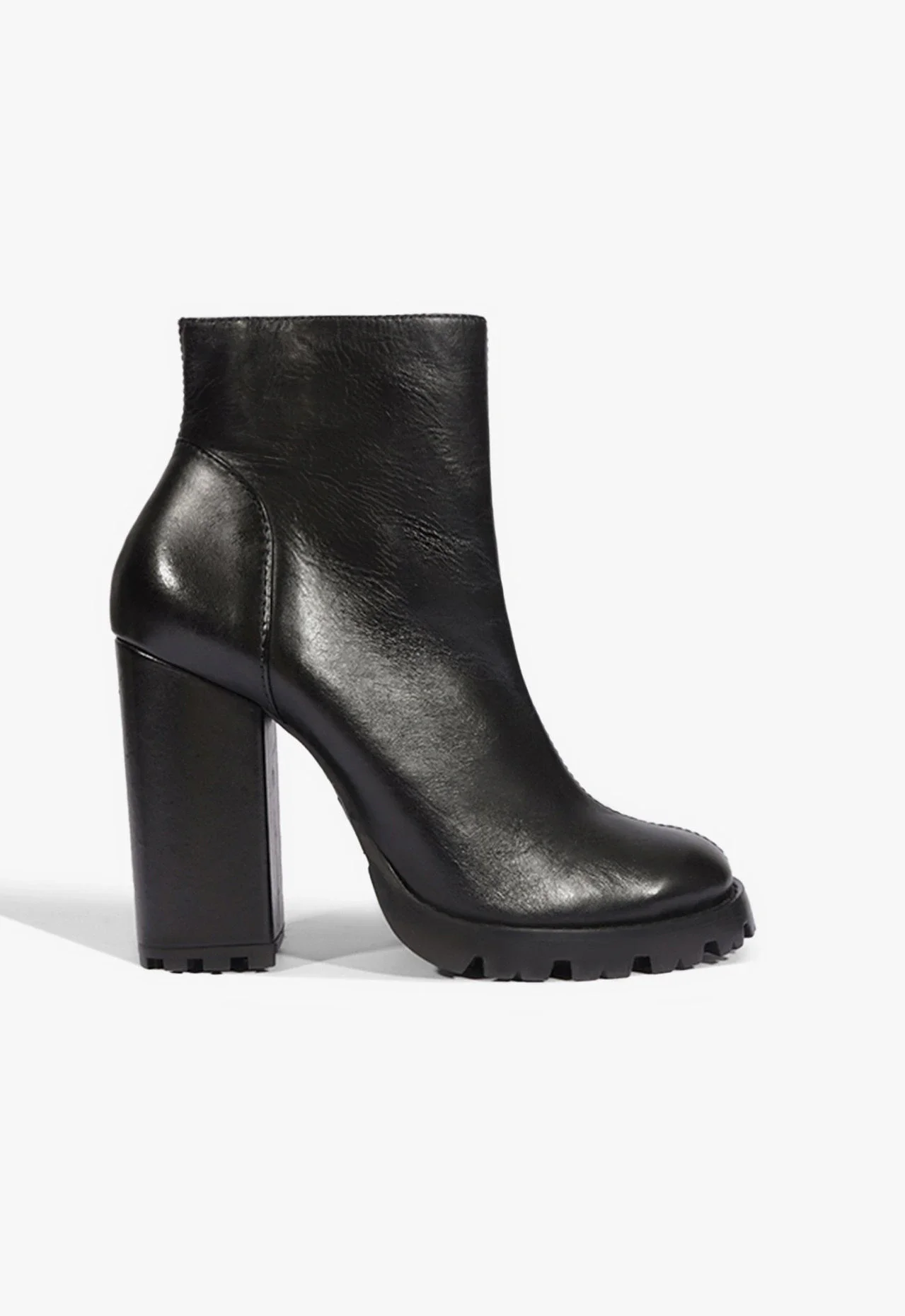 Bota Salto Bloco Tratorada Couro Preto