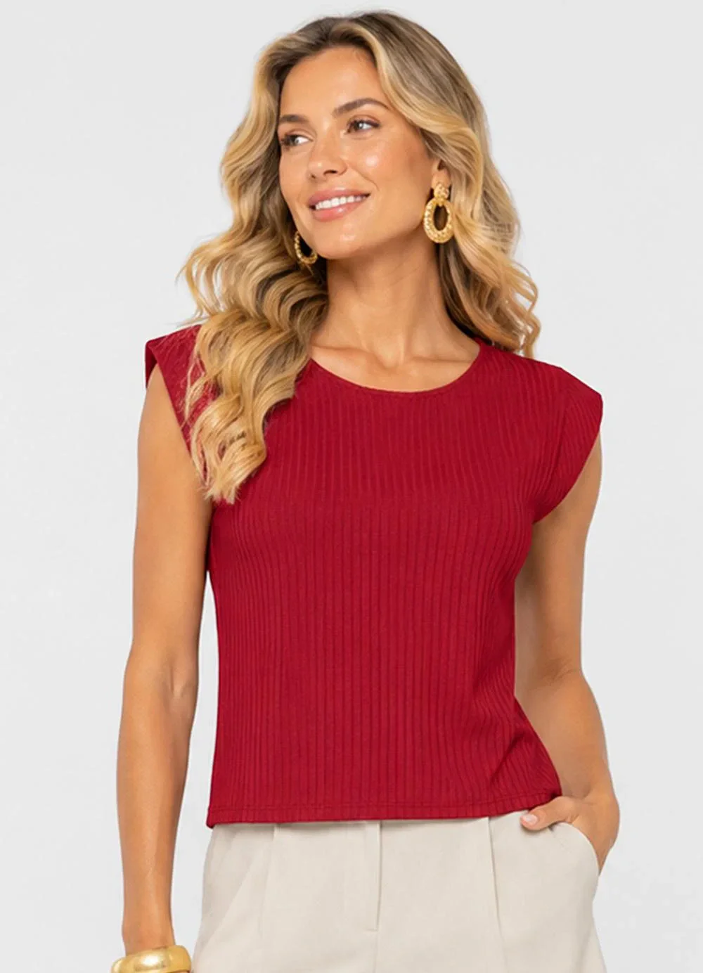 Rovitex - Blusa Feminina em Ribana Canelada Vermelho
