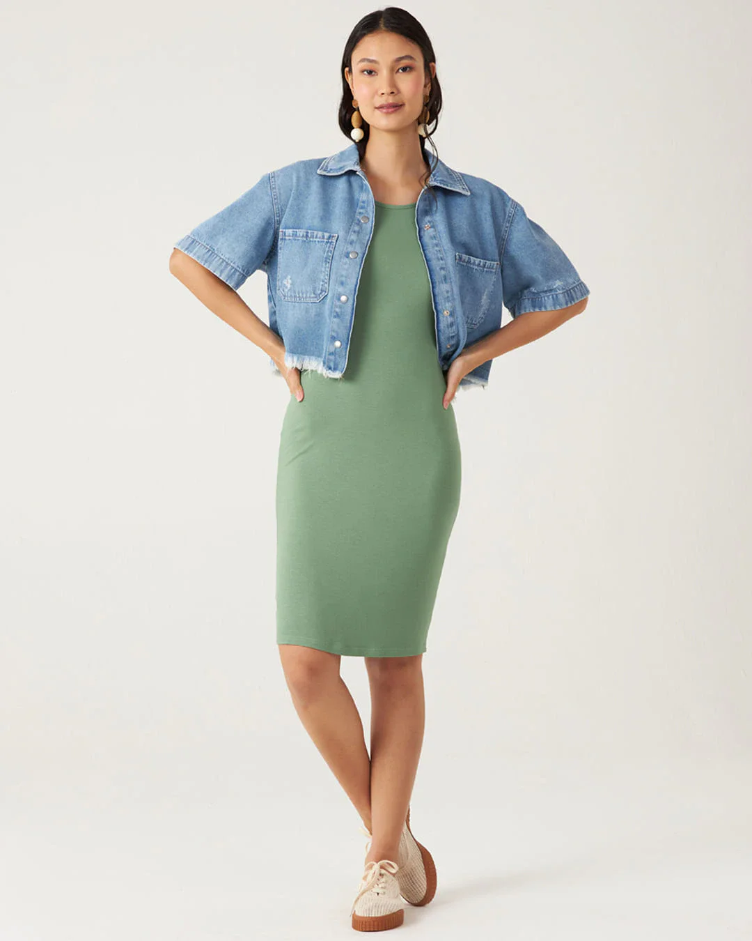 Vestido Básico Feminino Manga Curta Em Viscose Stretch