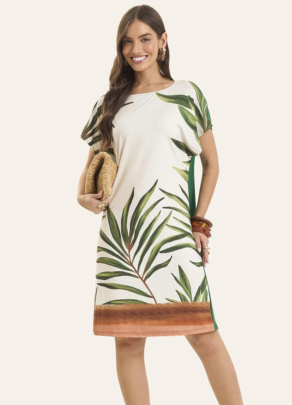 Rovitex - Vestido Curto Feminino Visco Creponada Verde