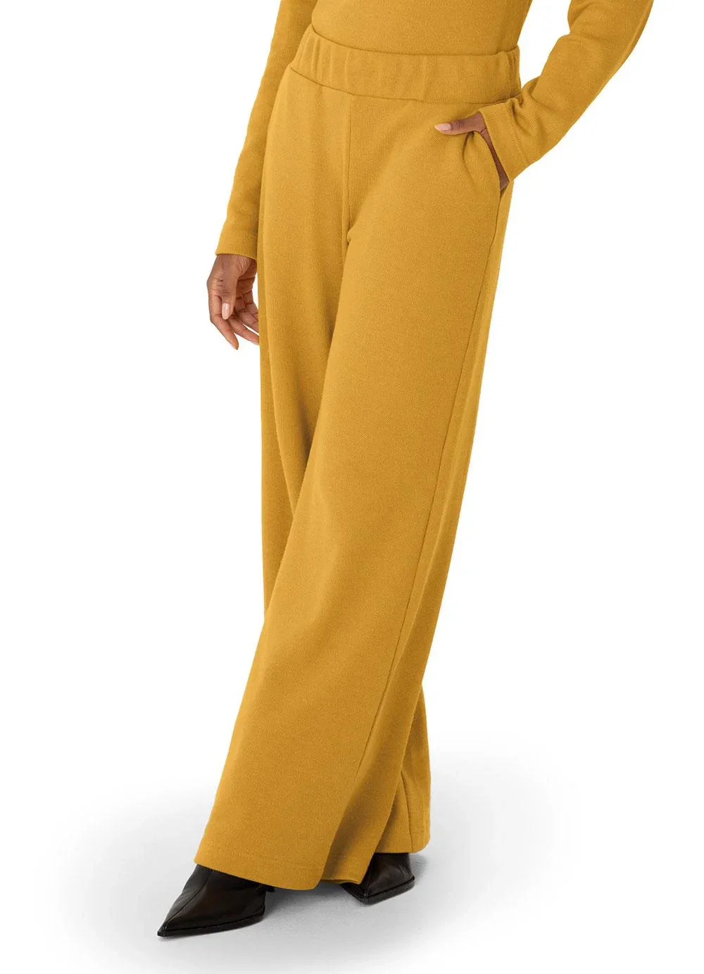 Enfim - Calça Ampla em Tricot Amarelo Mostarda