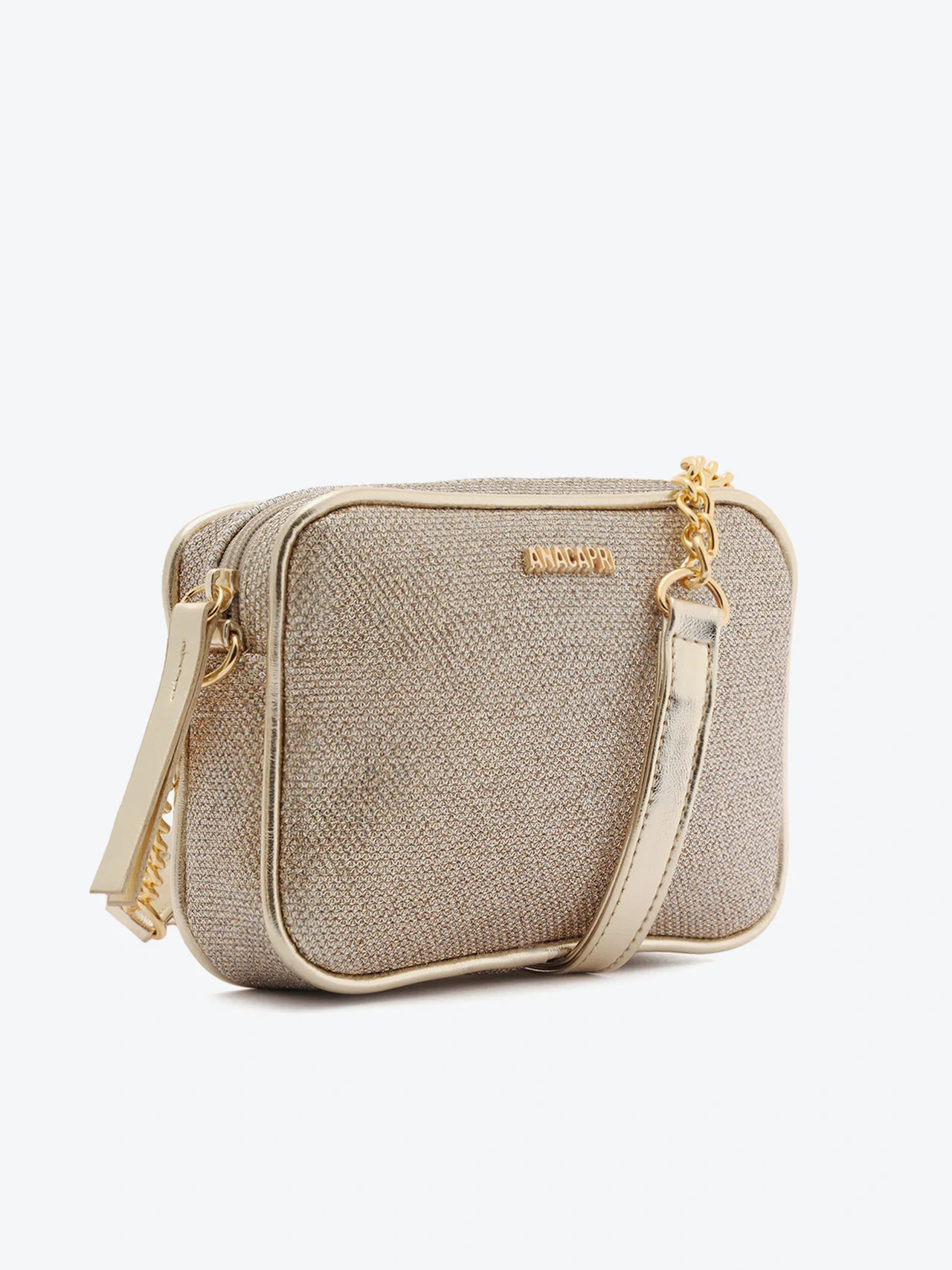 Bolsa Tiracolo Média Glitter Dourada
