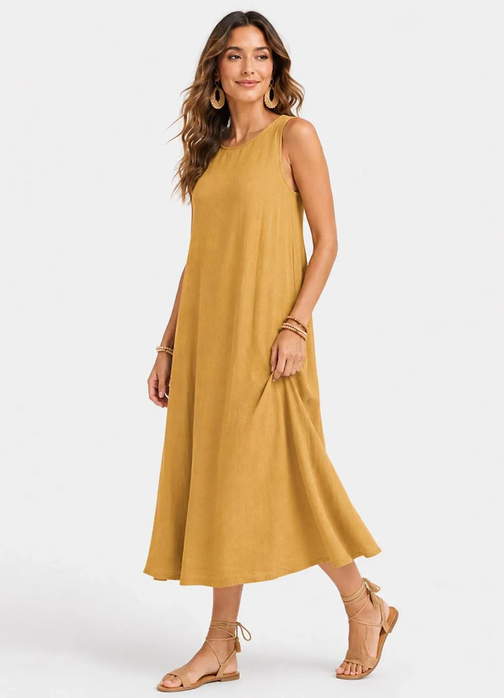 Rovitex - Vestido Midi Feminino Viscose com Bolsos Marrom