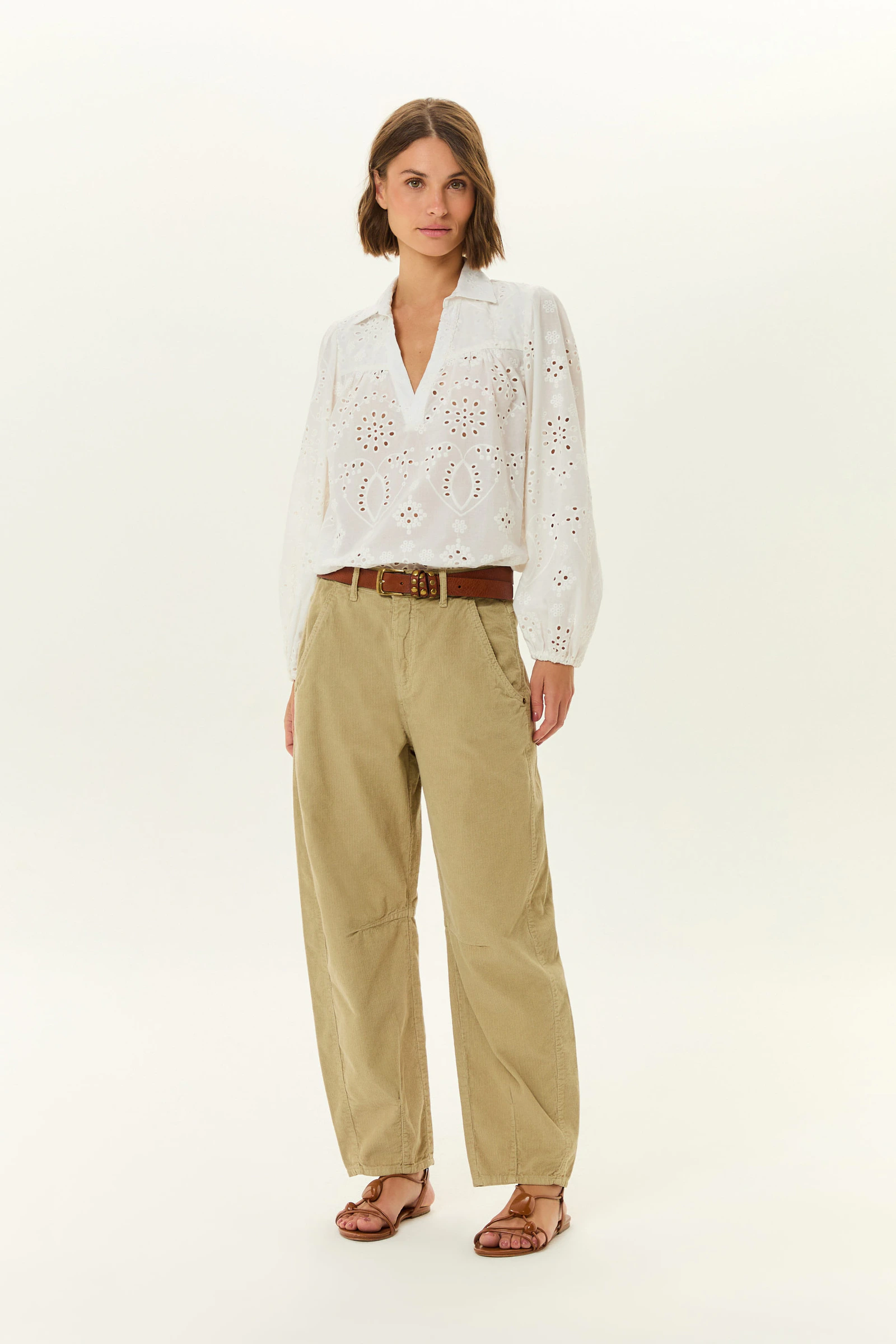 Calça Veludo Cotele Barrel Pregas