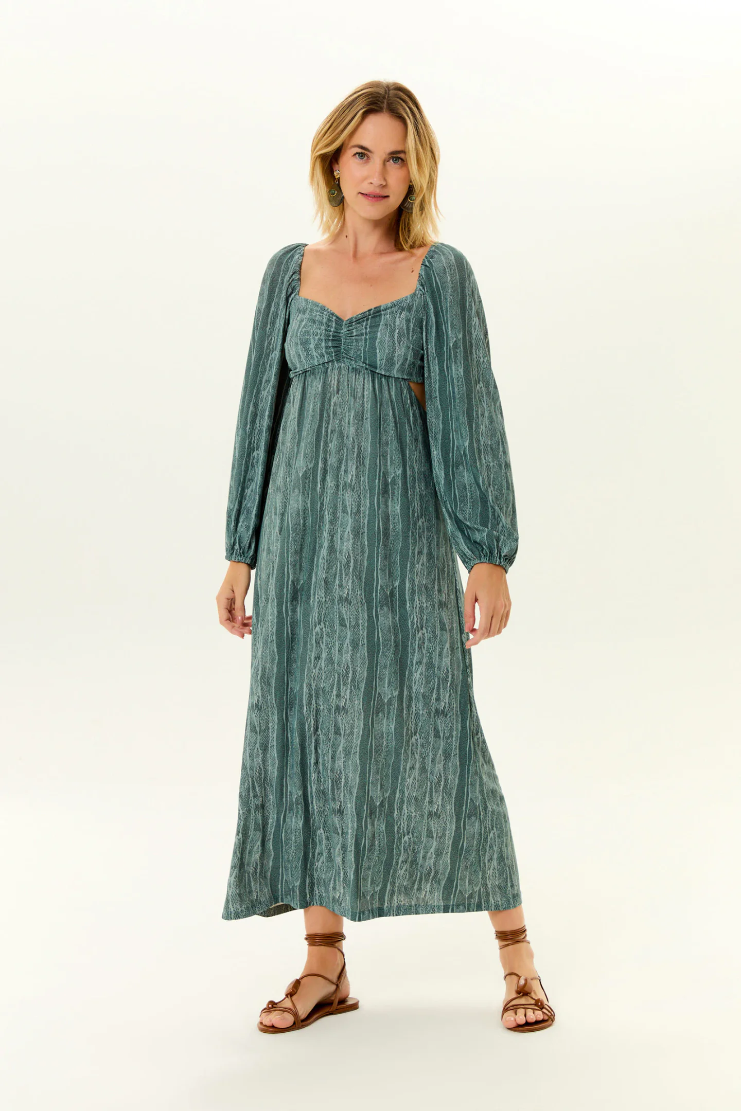Vestido Midi Manga Estampa Serpente