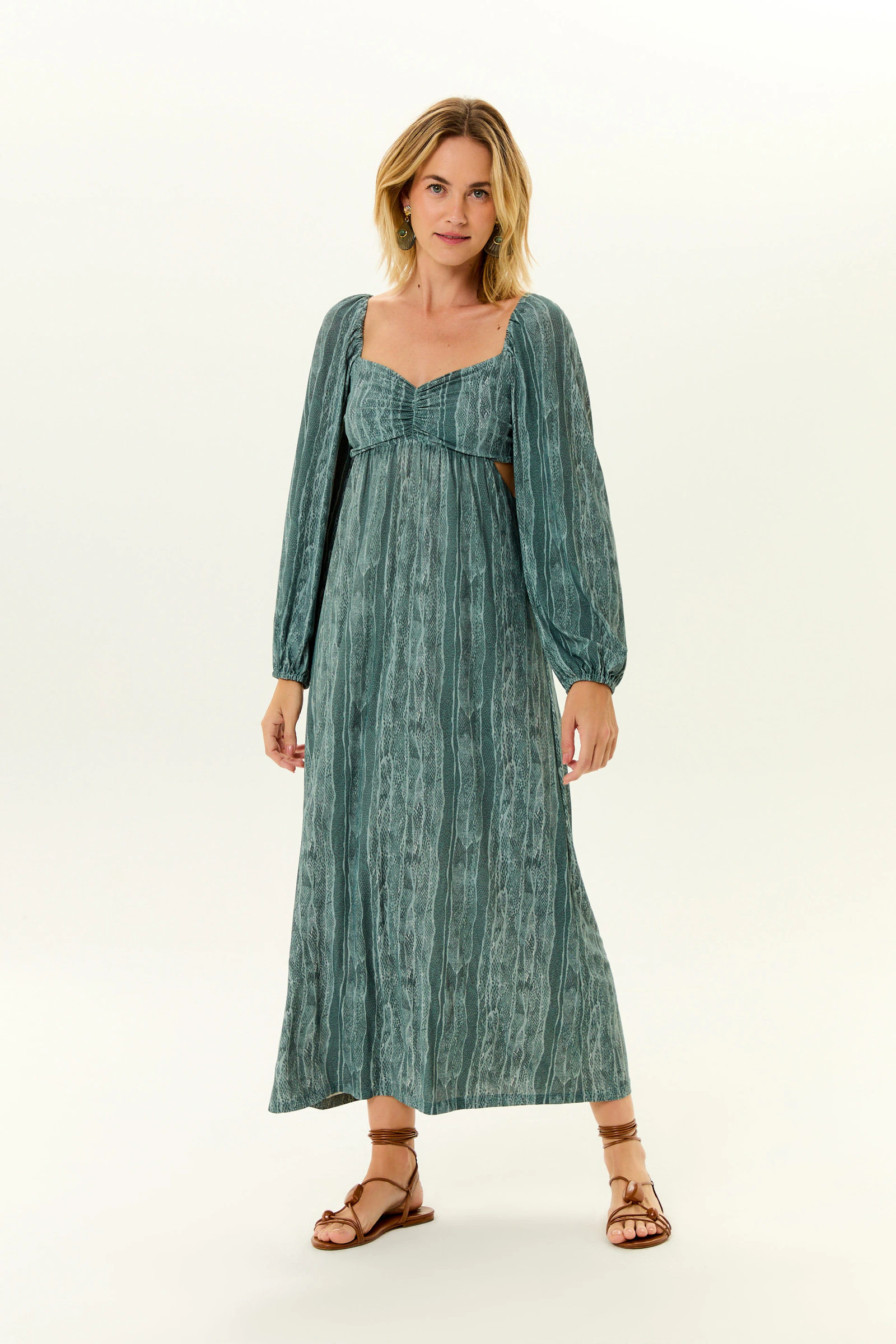 Vestido Midi Manga Estampa Serpente