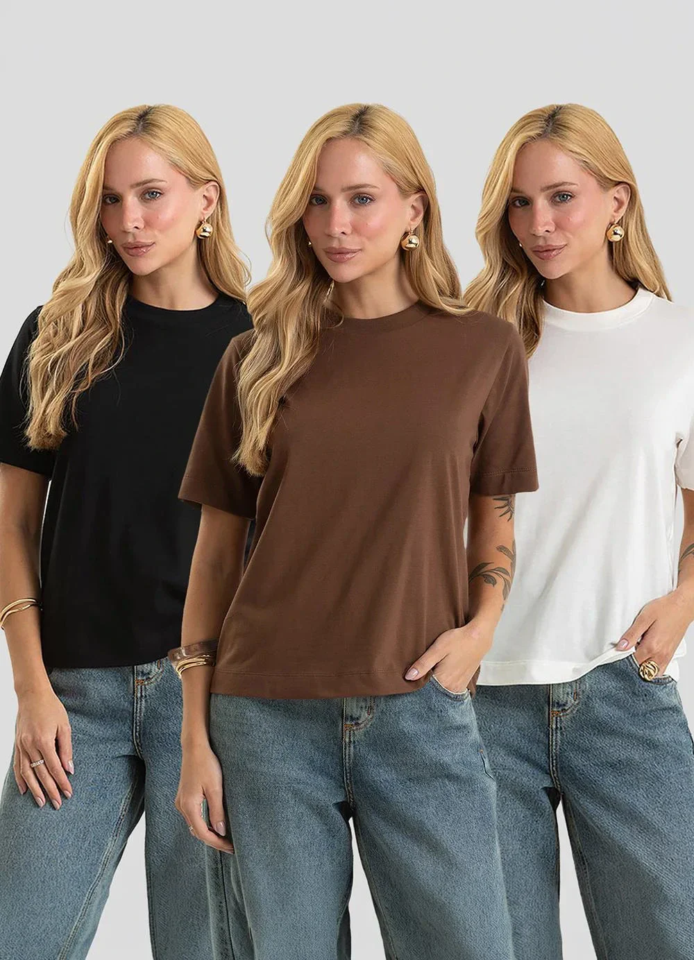 Dianna - Kit 3 Blusas Femininas Básicas Lisas Multicores