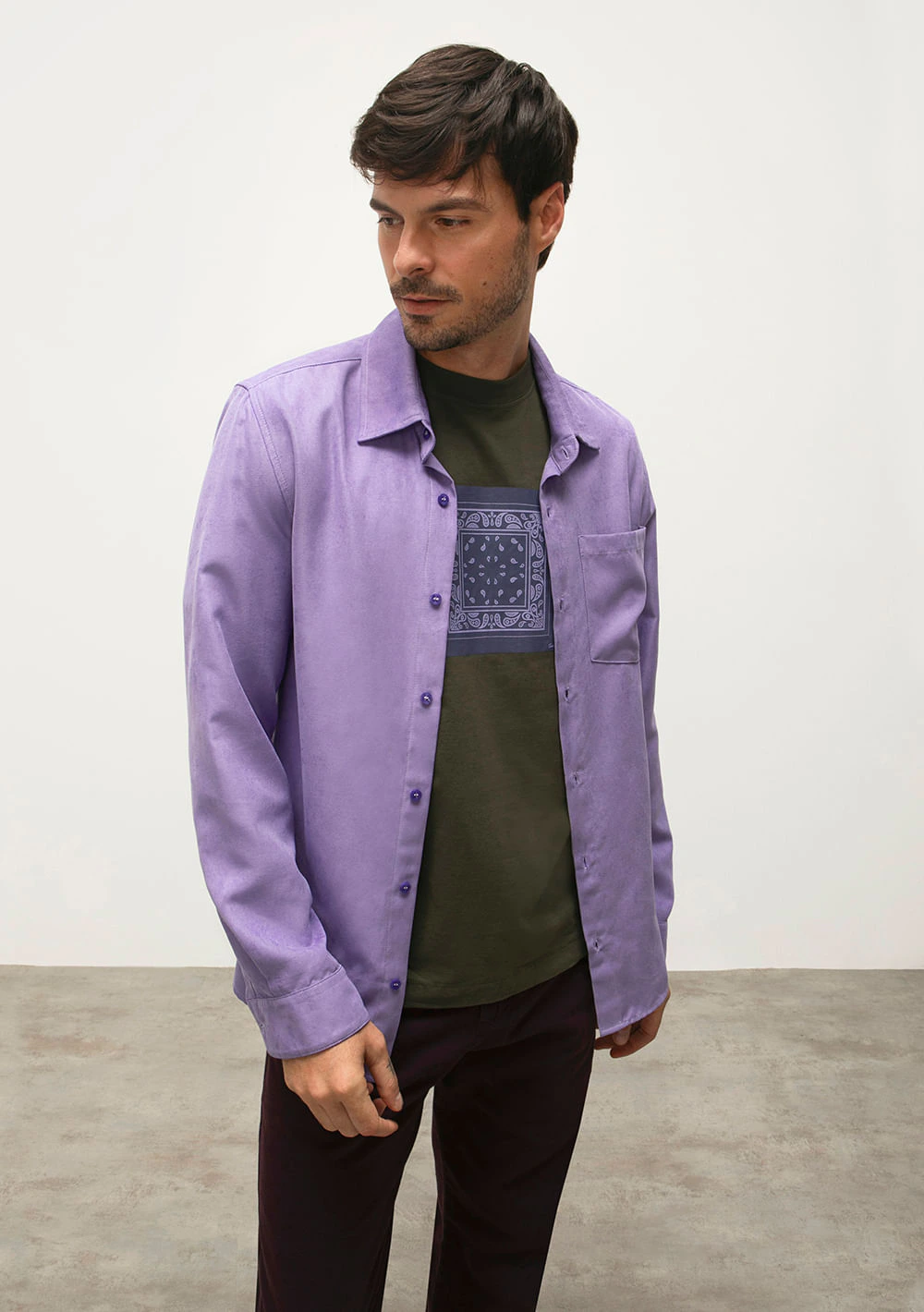 Camisa Manga Longa De Cotele Lilas
