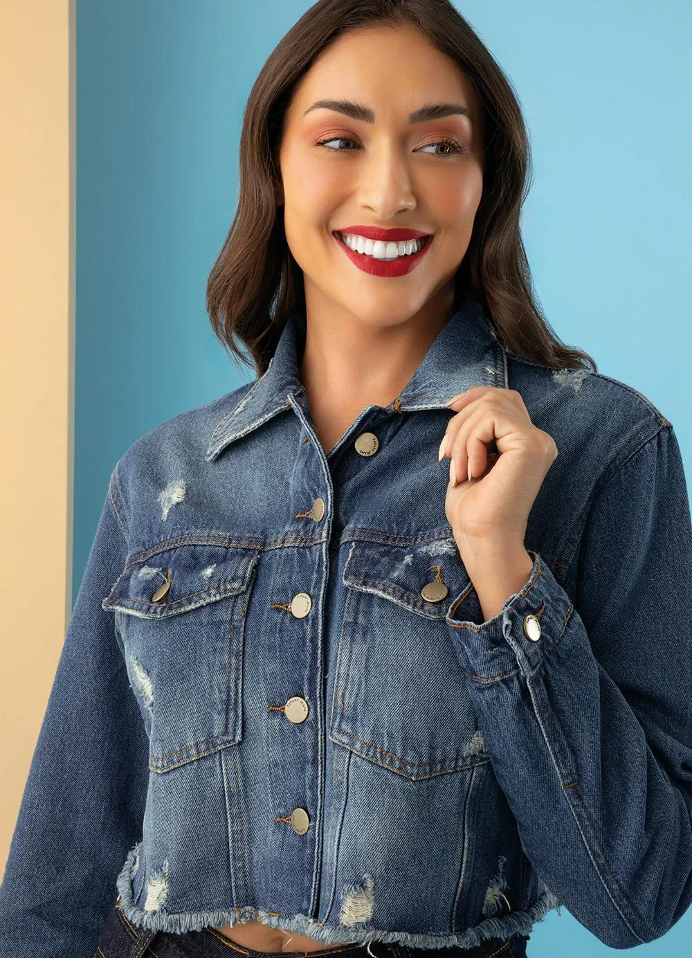 Sawary Jeans - Jaqueta Jeans com Efeito Destroyed Sawary