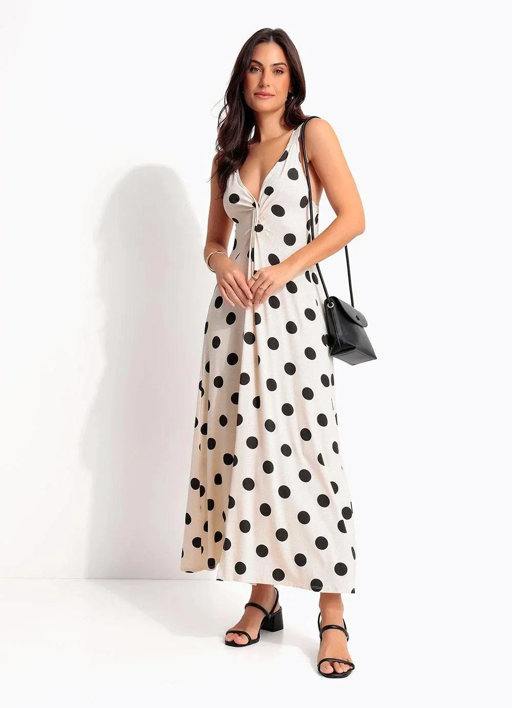 Quintess - Vestido Poá em Malha de Viscose