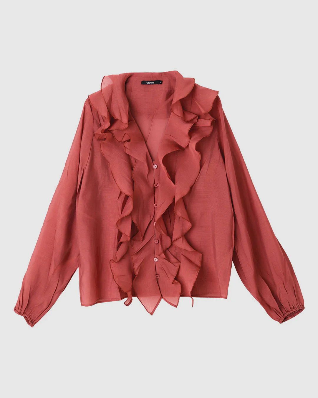 Camisa Feminina Com Babados Manga Longa Em Liocel - ENFIM
