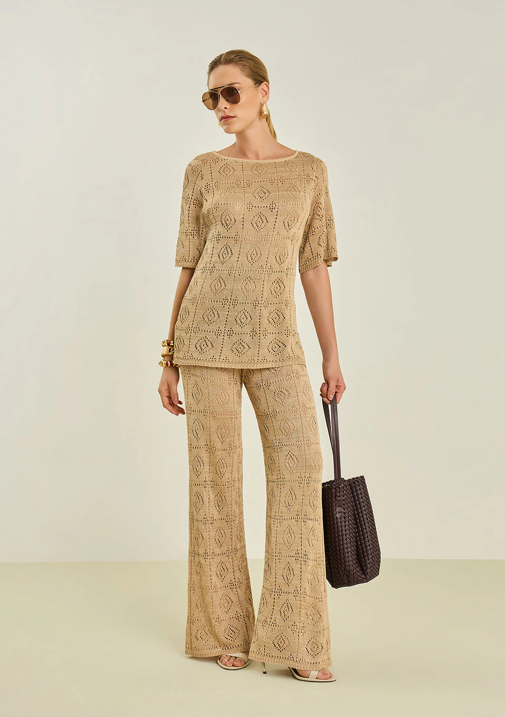 Calça Maria.Valentina Flare Alta Dourado