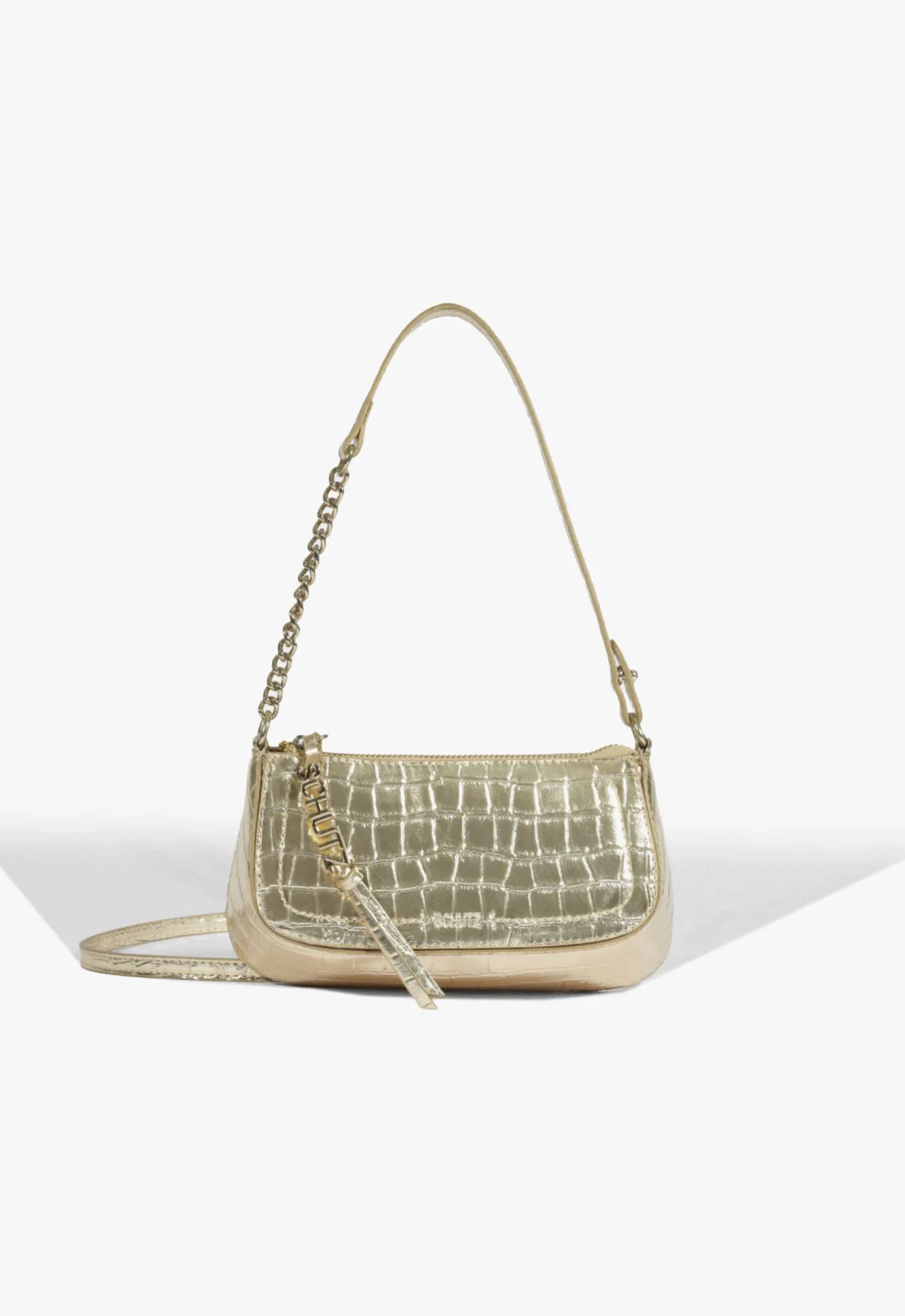 Bolsa Tiracolo Pequena Tina Croco Dourado