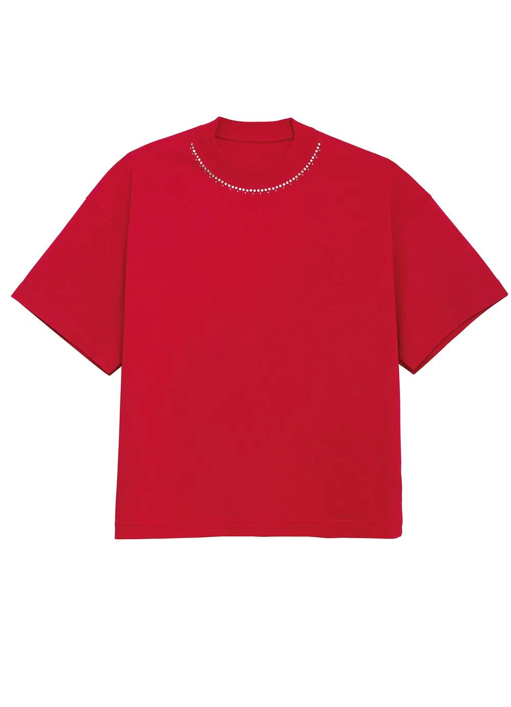 Enfim - Camiseta Feminina Ampla com Pedraria Vermelho