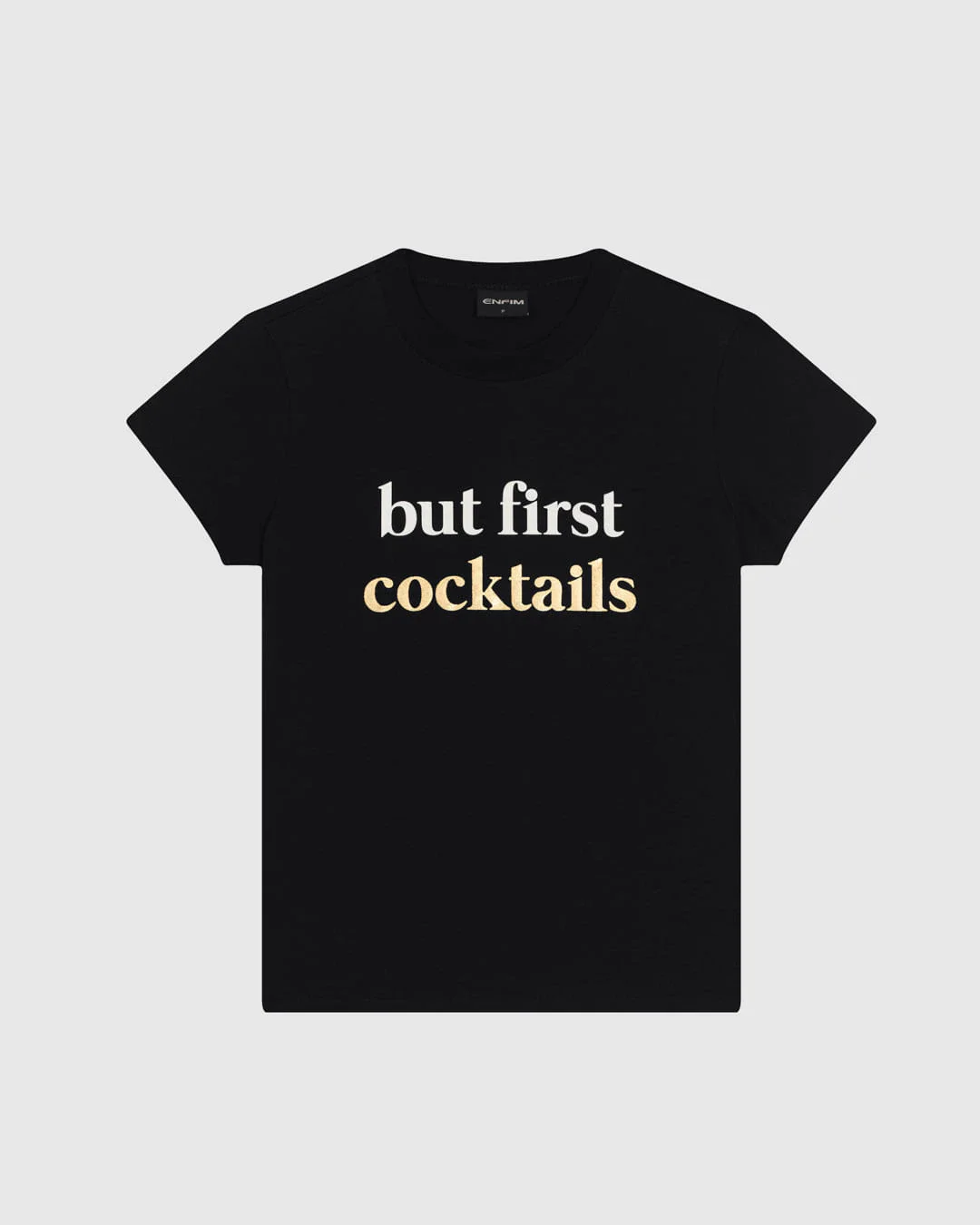 T-Shirt Feminina Baby Look Estampa Foil Cocktails Em Algodão - ENFIM