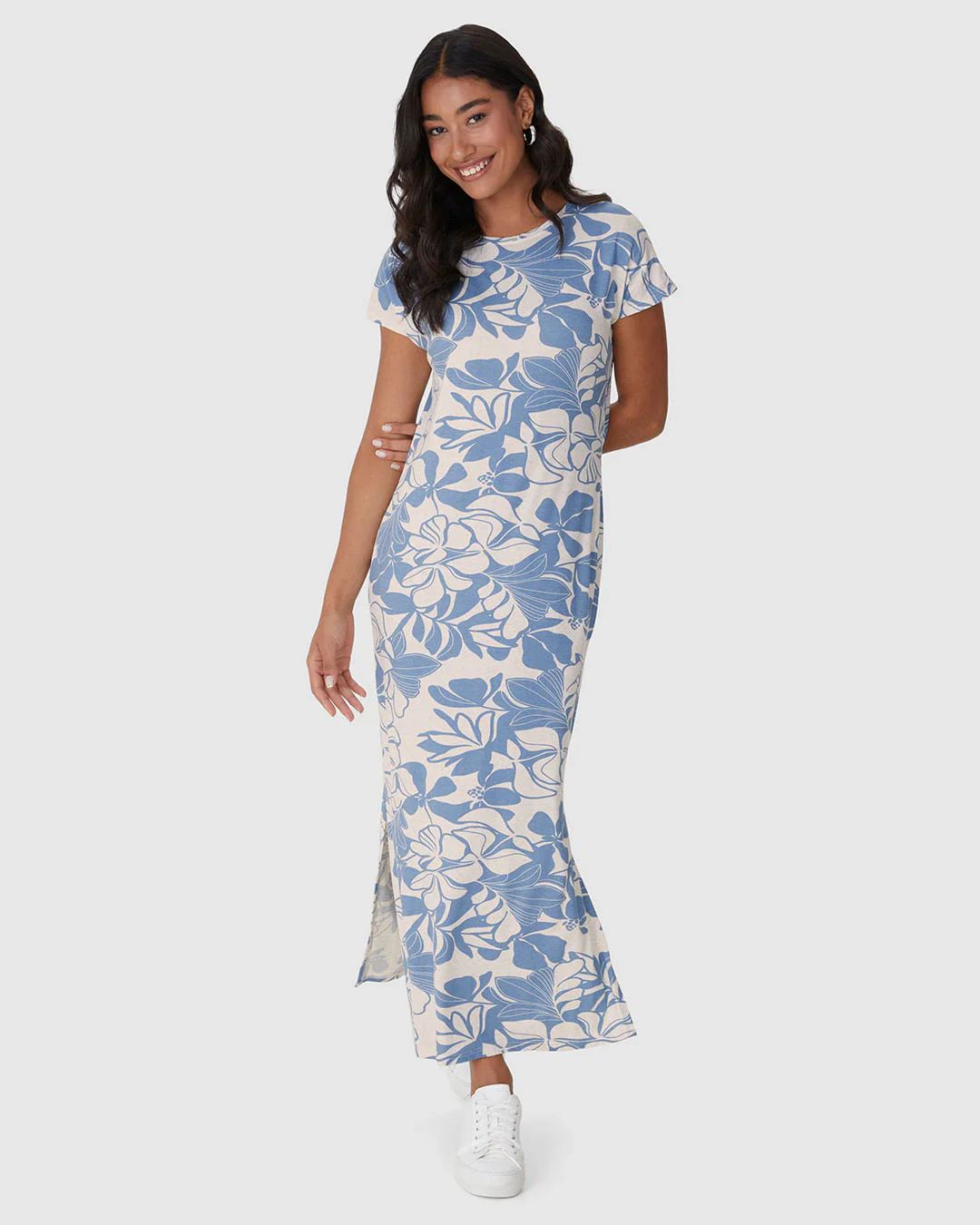 Vestido Midi Feminino Fenda Lateral Em Malha Viscolinho Stretch