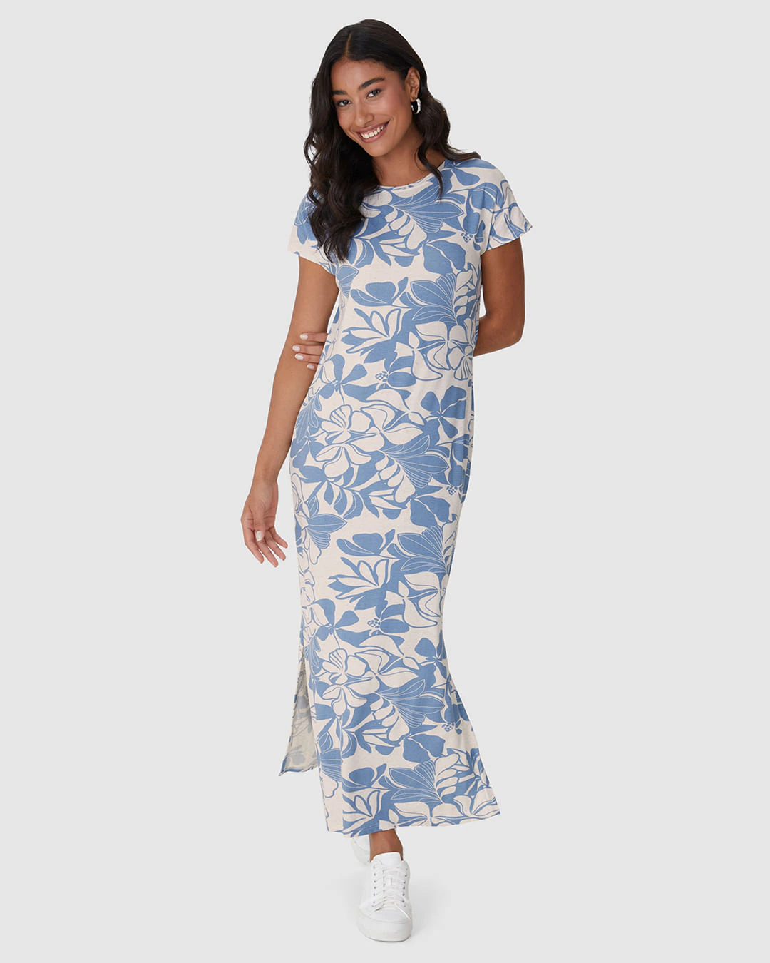 Vestido Midi Feminino Fenda Lateral Em Malha Viscolinho Stretch