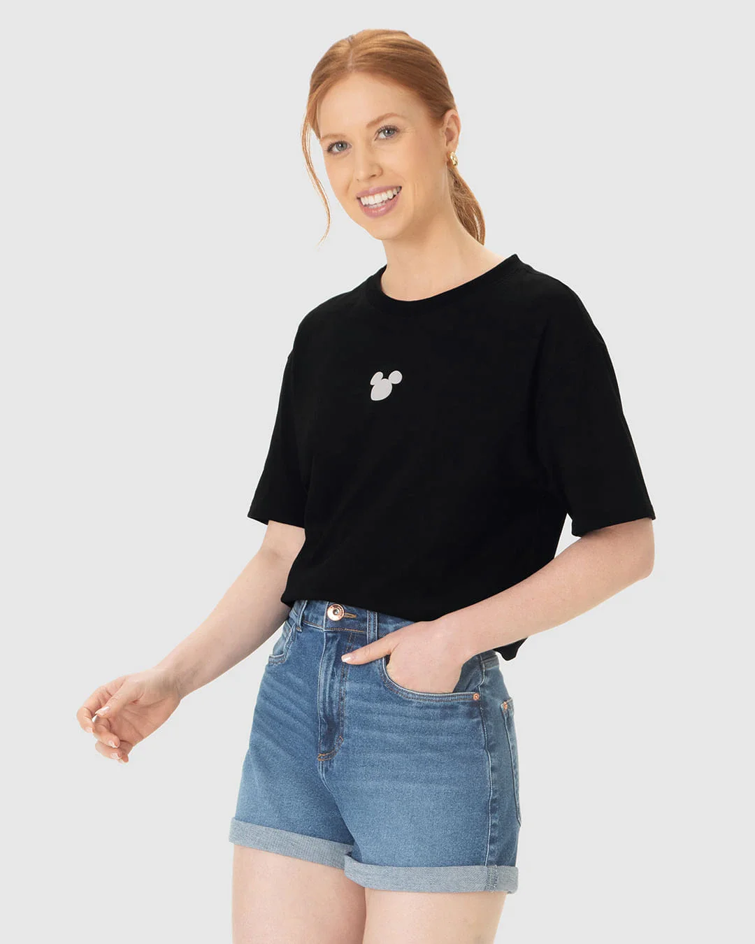 Camiseta Boxy Feminina Mickey Mouse Em Algodão