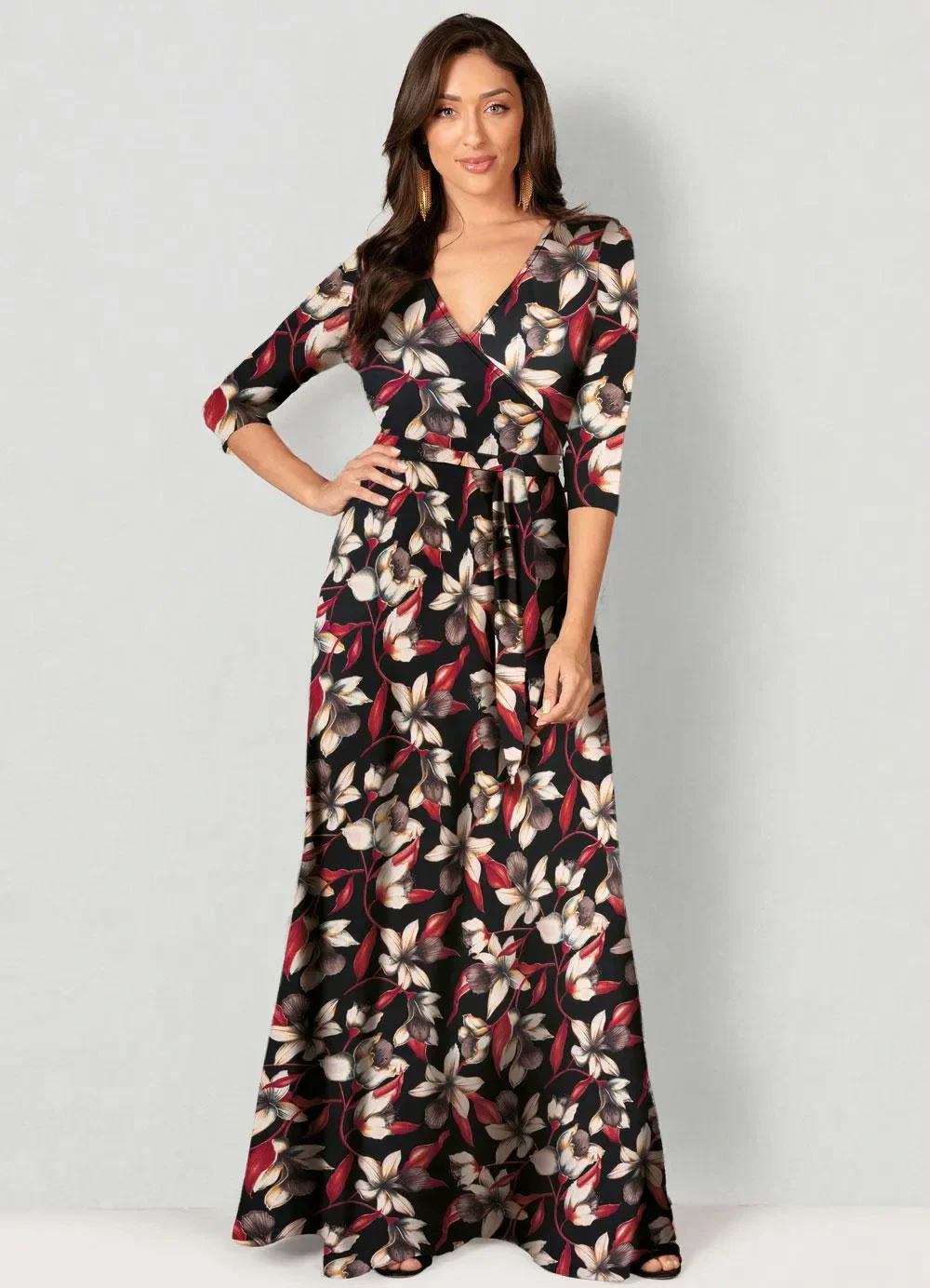 bonprix - Vestido Longo Estampado Floral Preto