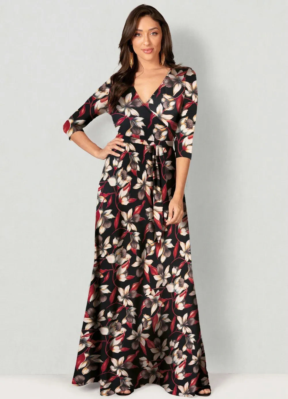 bonprix - Vestido Longo Estampado Floral Preto