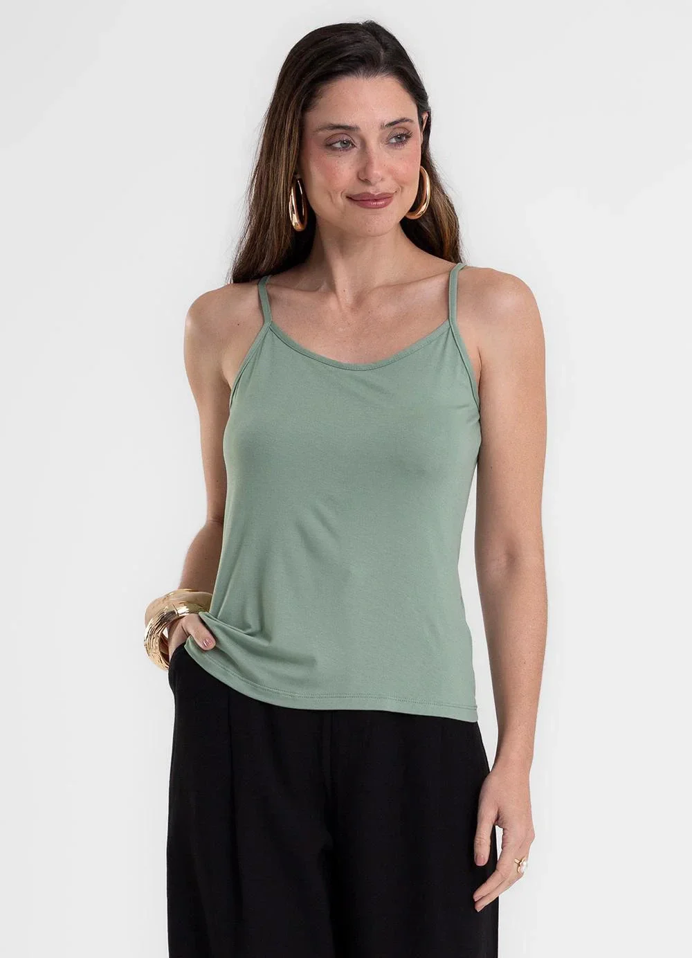 Rovitex - Blusa de Alça Feminina Viscotorcion Básica Verde