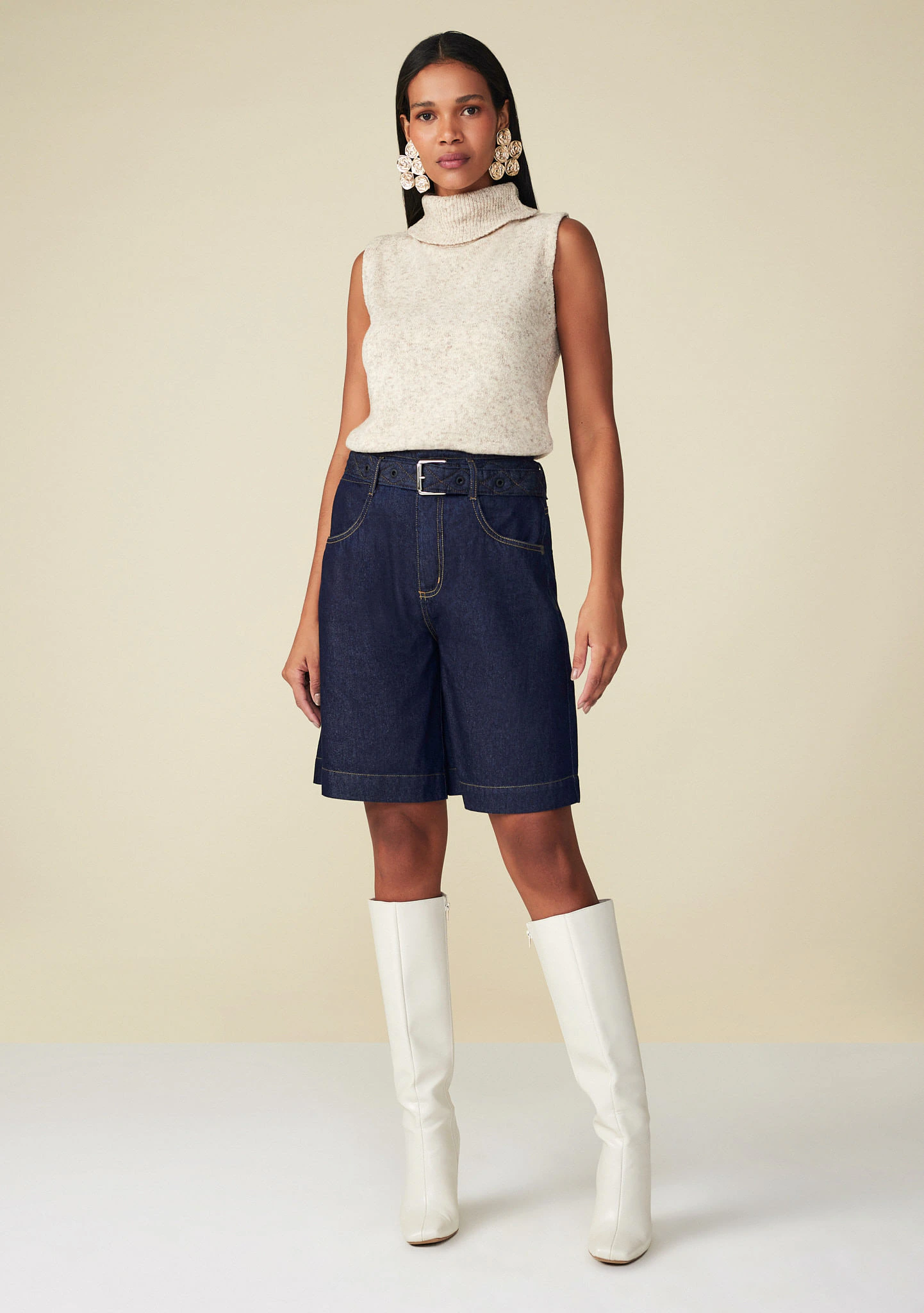 Bermuda Maria.Valentina Evasê Com Cinto Jeans