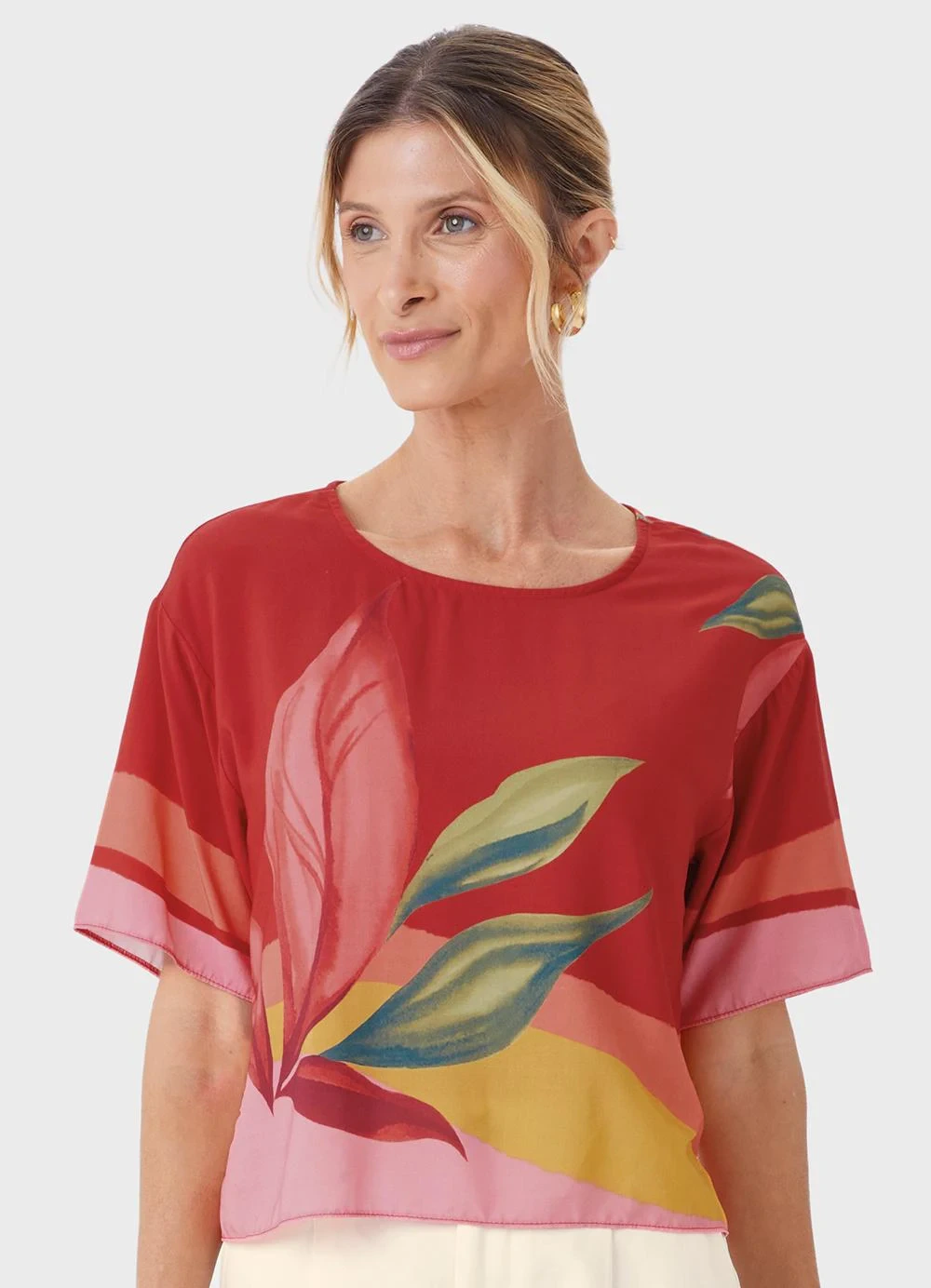 Malwee - Blusa Box Tropical Vermelho