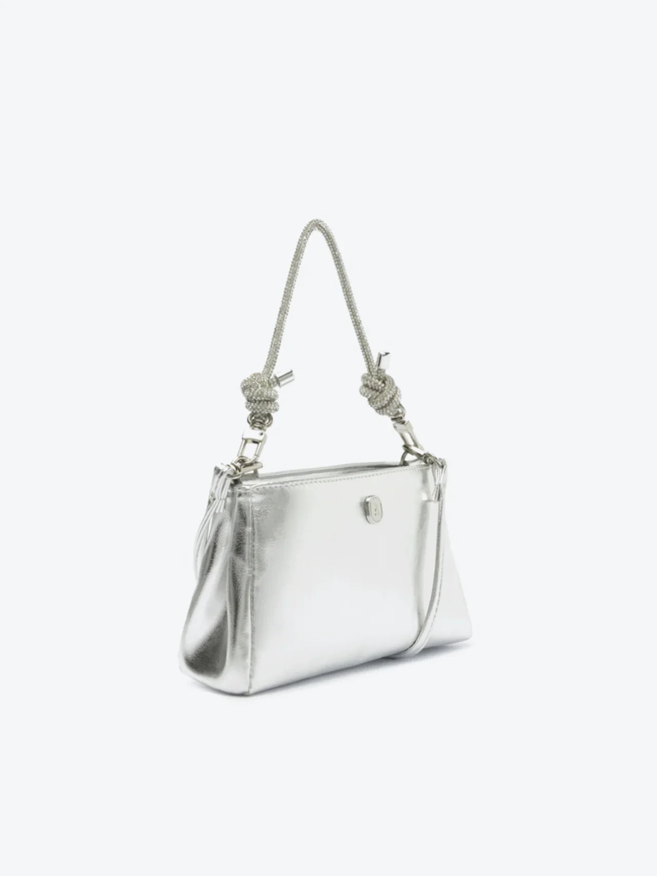 Bolsa Tiracolo Pequena Alça Strass Prata