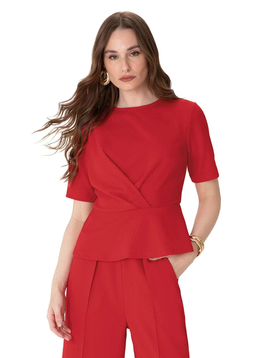 Enfim - Blusa Peplum com Torção Vermelho