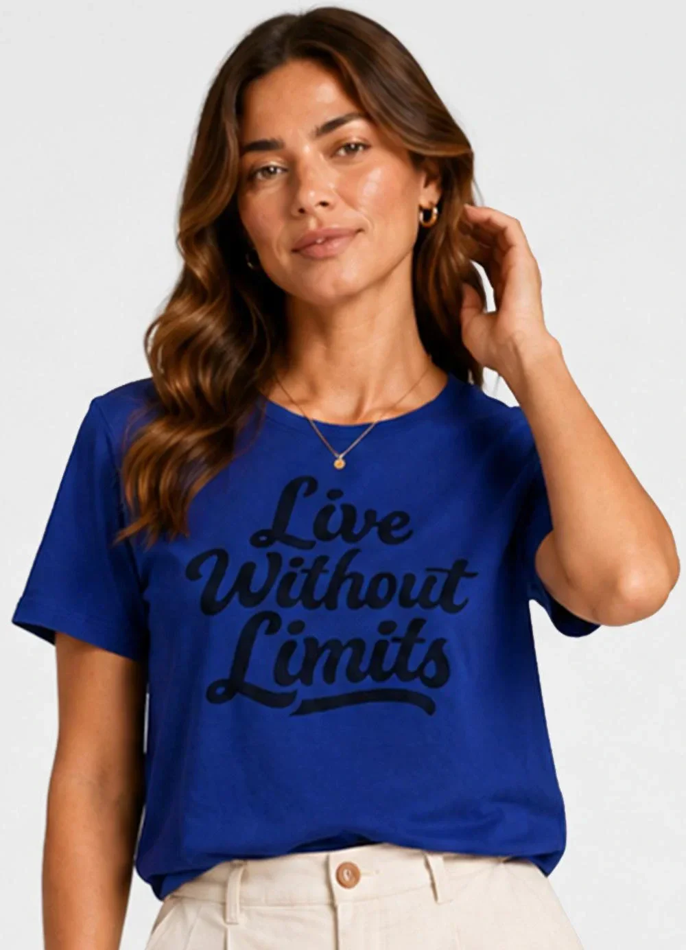 Infinita Cor - Blusa Manga Curta Estampada Azul Royal