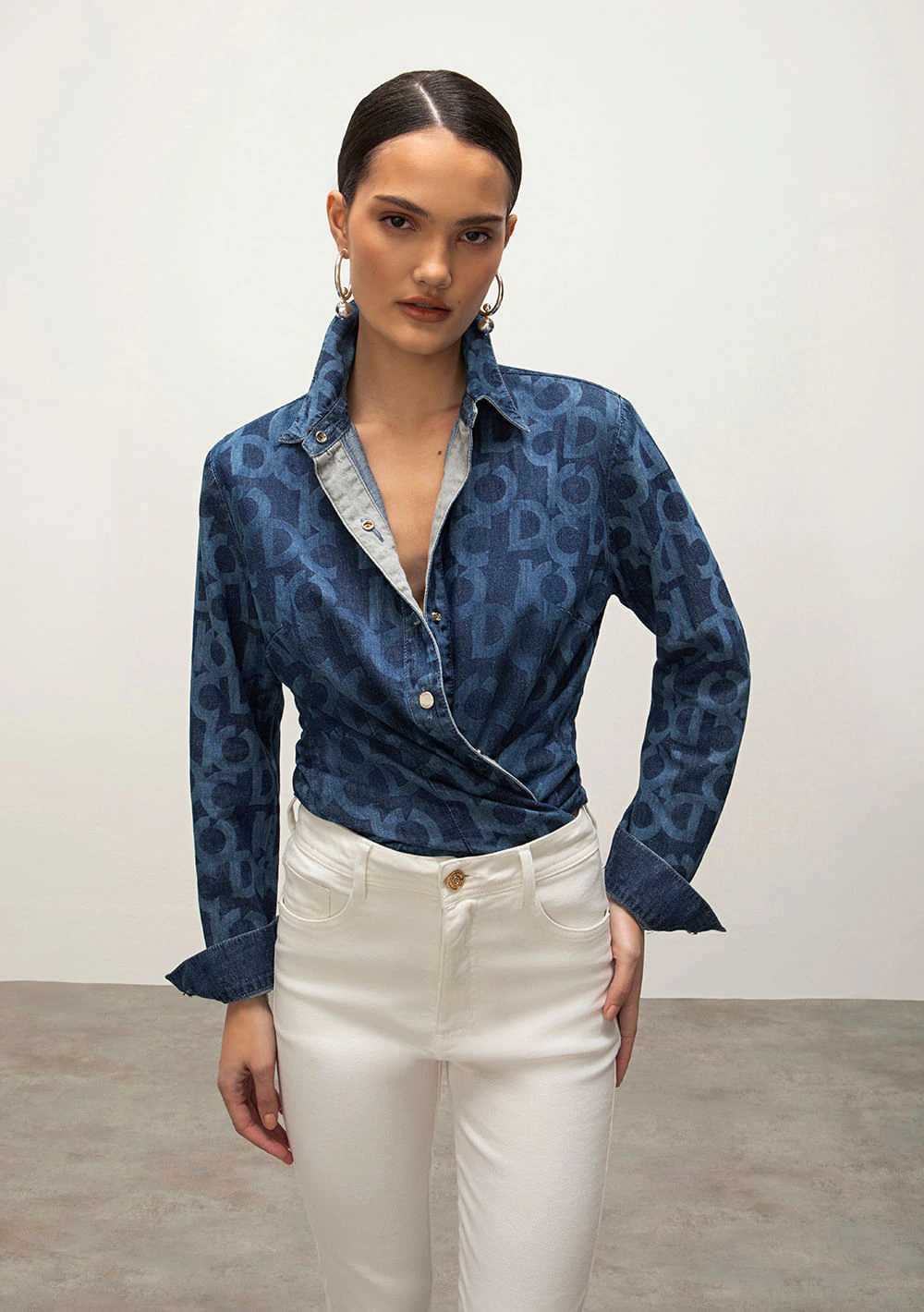 Camisa Iódice Manga Longa Com Pence Jeans