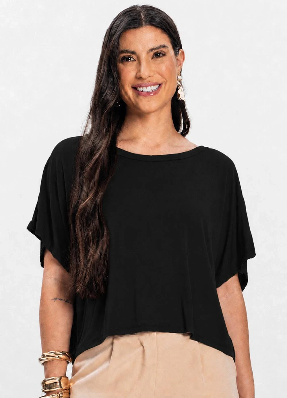 Rovitex - Blusa Feminina com Manga Morcego Preto