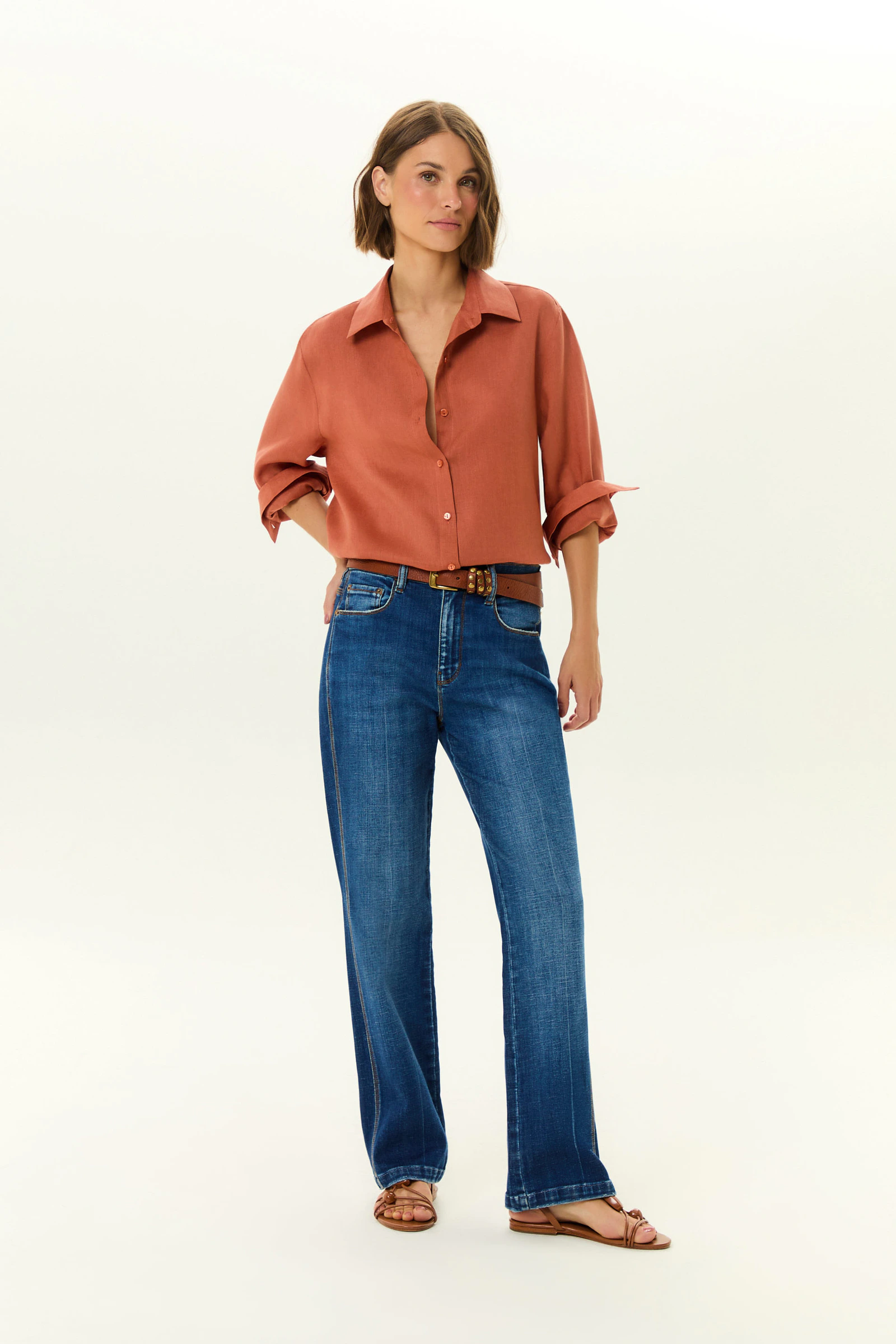 Calça Jeans Reta Used Barra Larga
