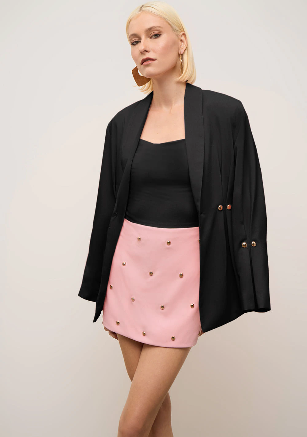 Blazer Iódice Ajustado Manga Longa Padrão Preto