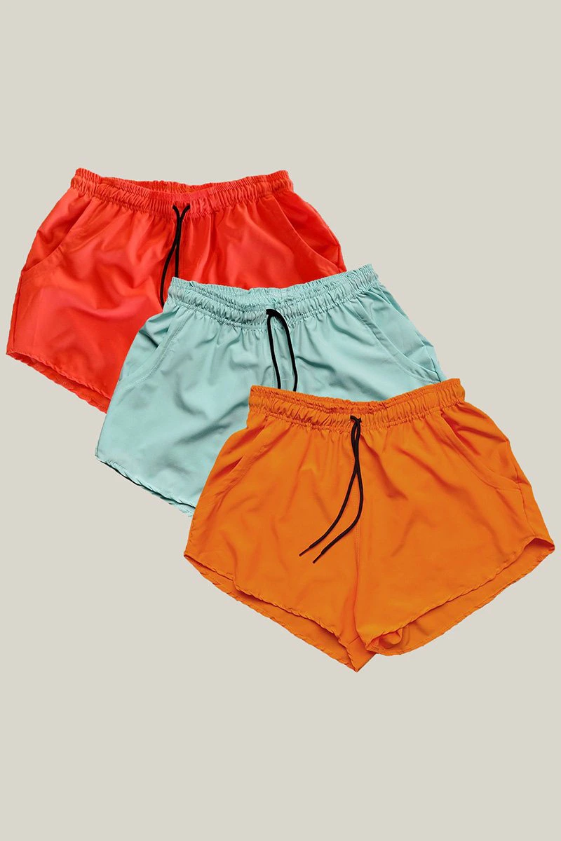 Kit 3 Shorts Praia Feminino Rosa Chiclete, Verde Claro e Laranja Neon WSS