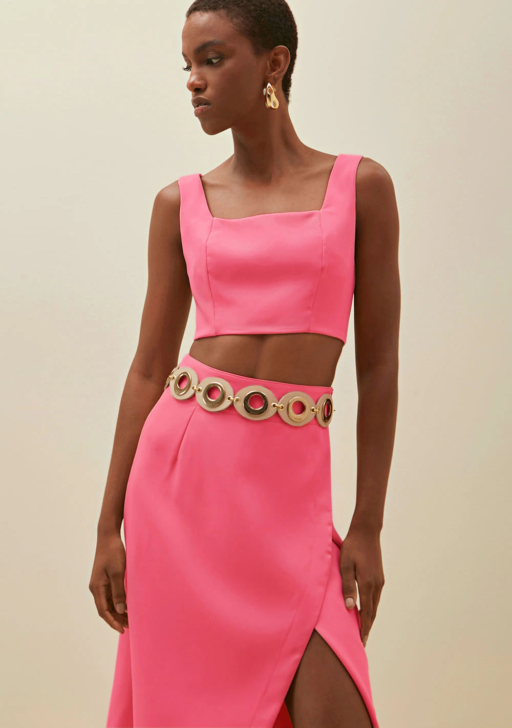 Top Morena Rosa Alfaiataria Alça Larga Detalhe Zíper Pink