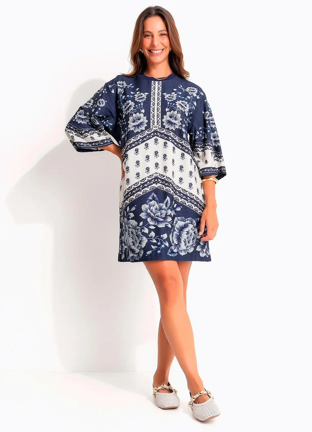 Farm - Vestido T-Shirt Big Nara Bege