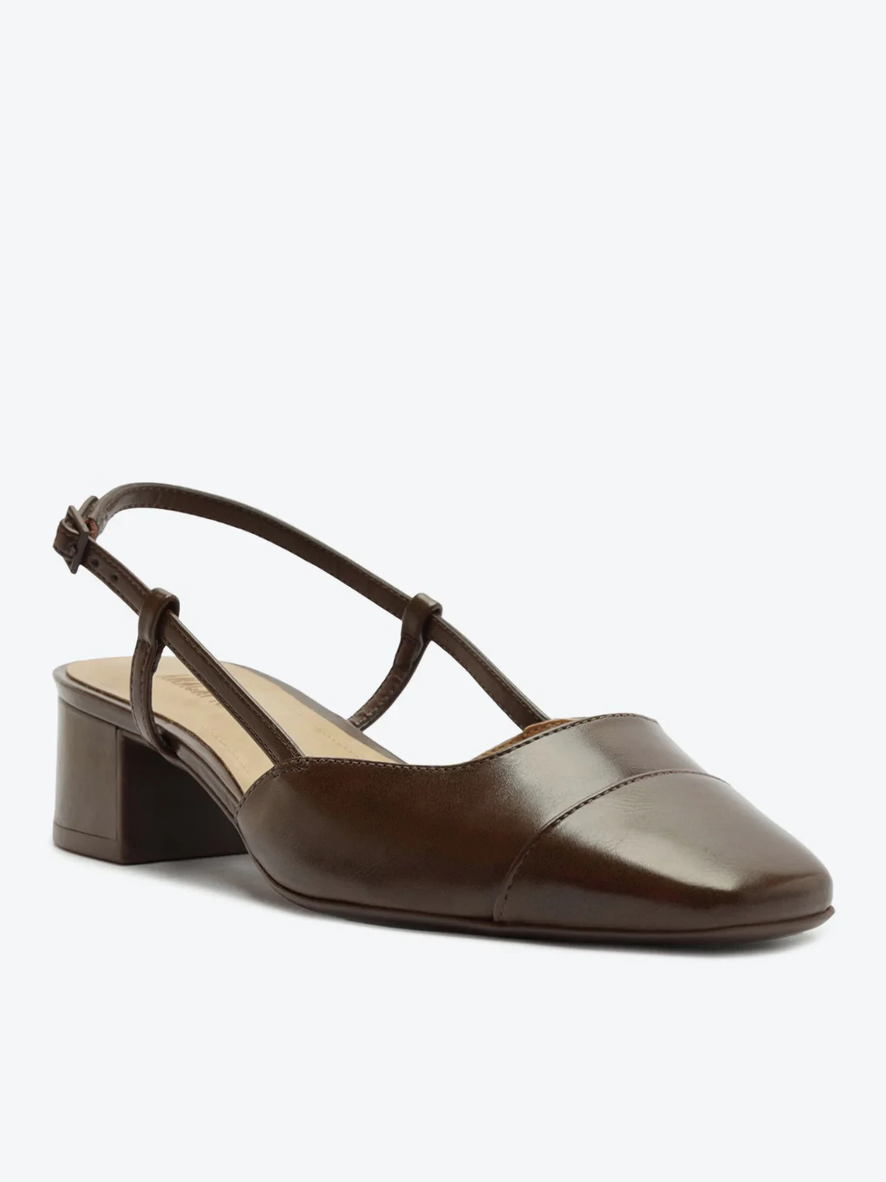 Scarpin Slingback Salto Bloco Marrom