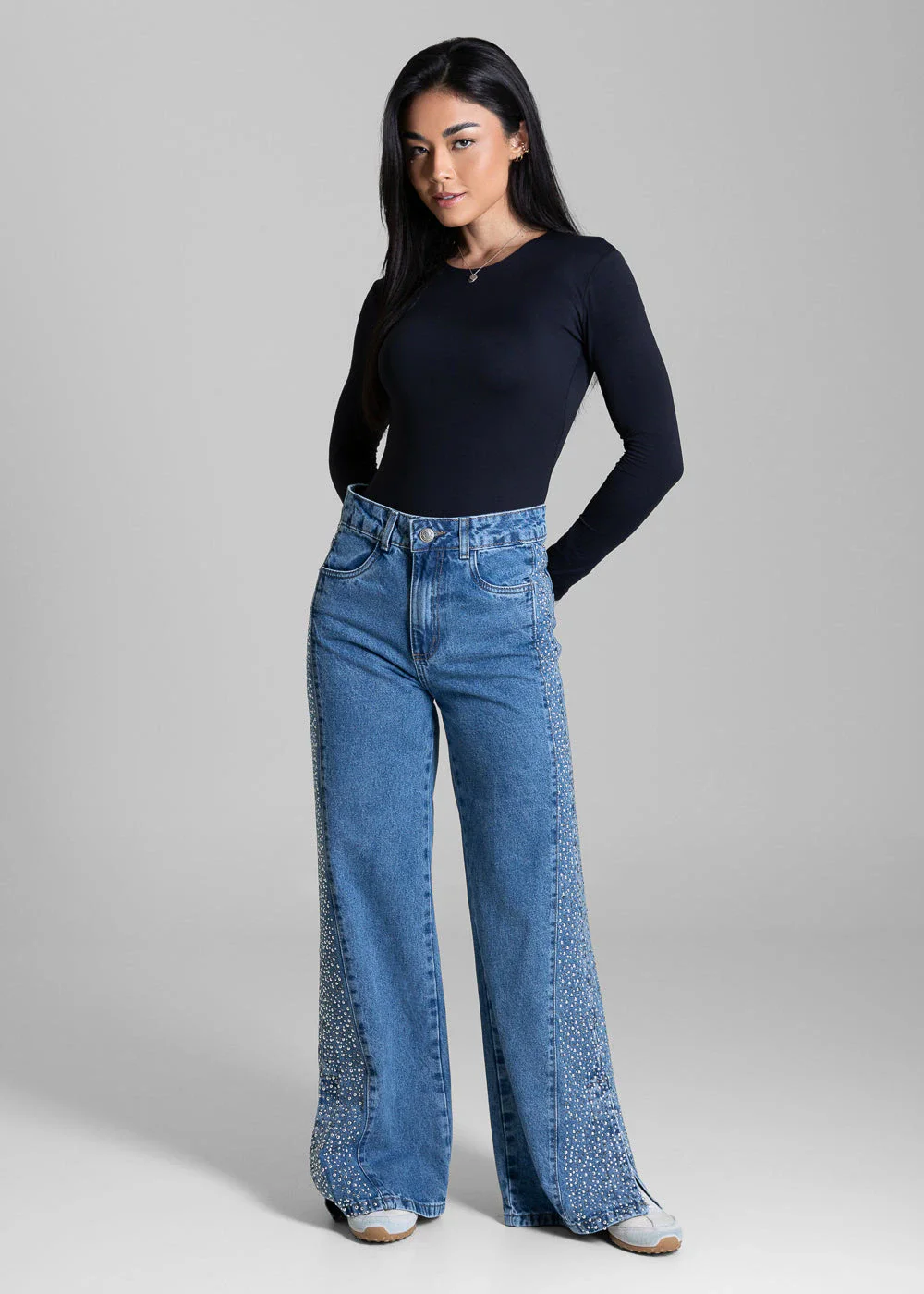 Calça Jeans Sawary Wide Leg Petit Brilho - 279895 AZUL