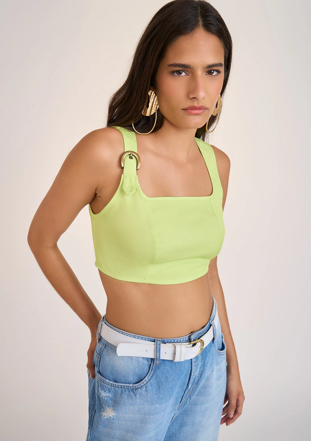 Top Zinco Cropped Alça Com Fivela Verde