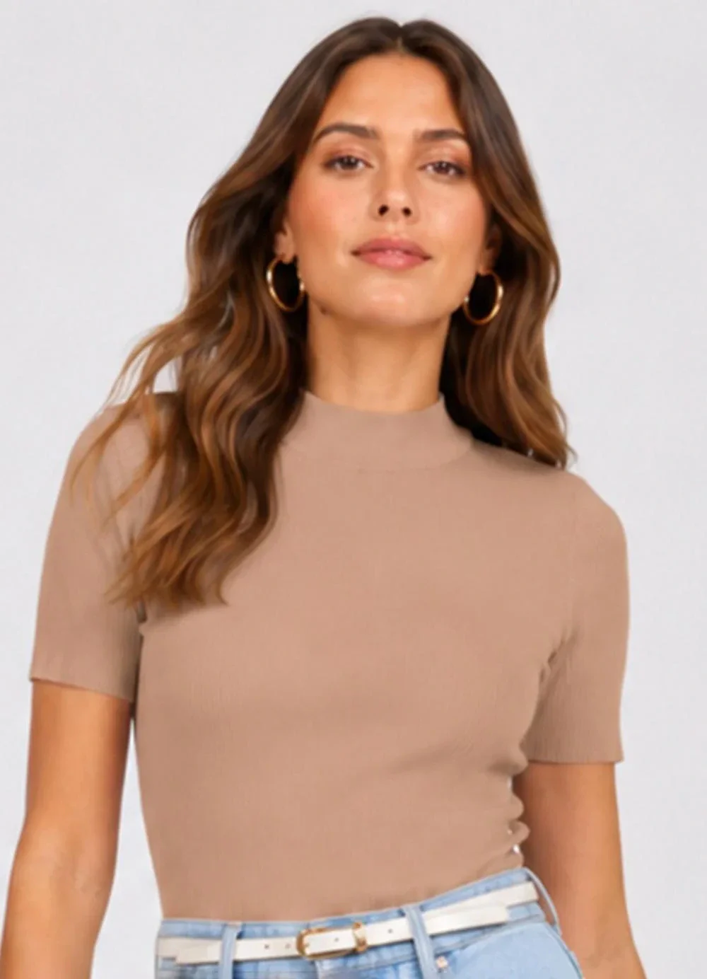 Infinita Cor - Blusa Feminina Manga Curta em Ribana Marrom