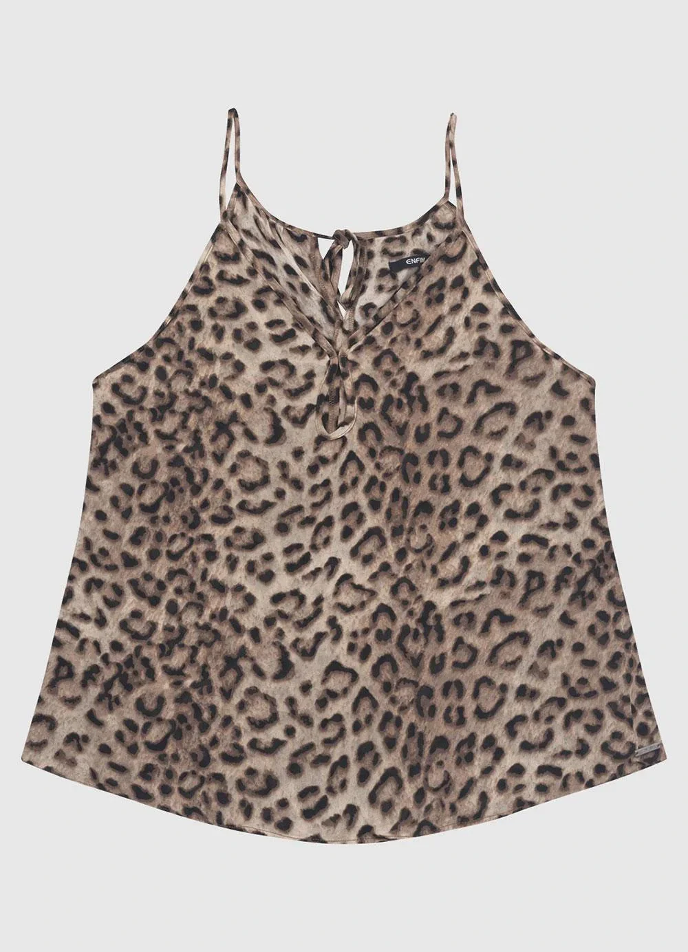 Enfim - Blusa Evasê Animal Print em Chiffon Marrom