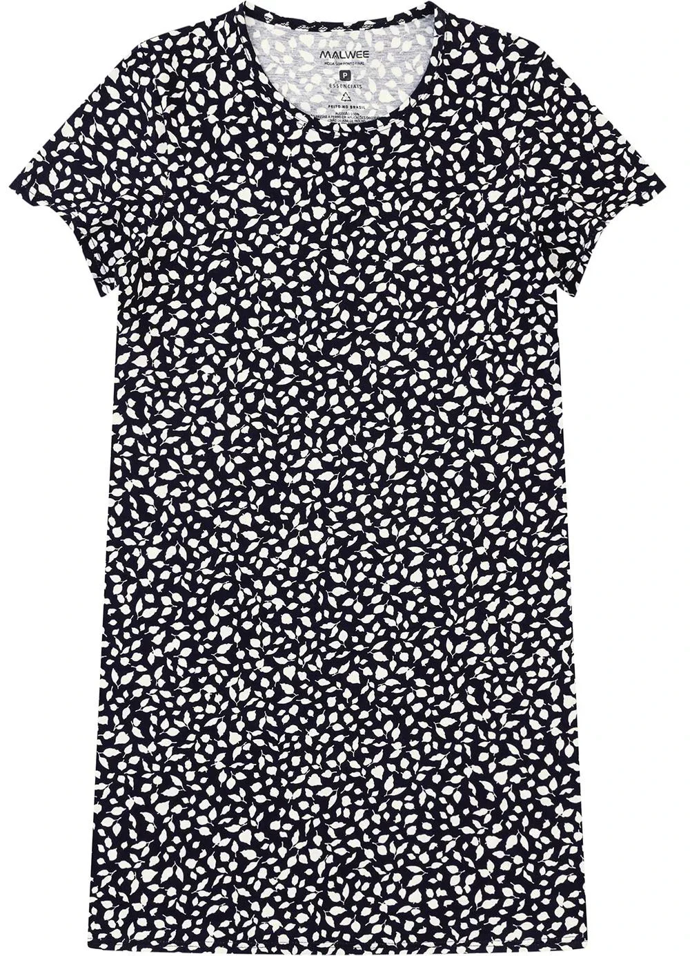 Malwee - Vestido Folhagens em Malha Preto