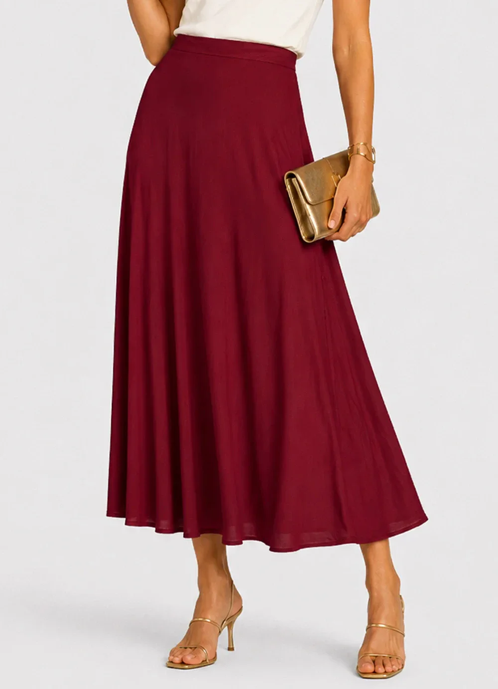 Dianna - Saia Feminina Midi Evase Vermelho