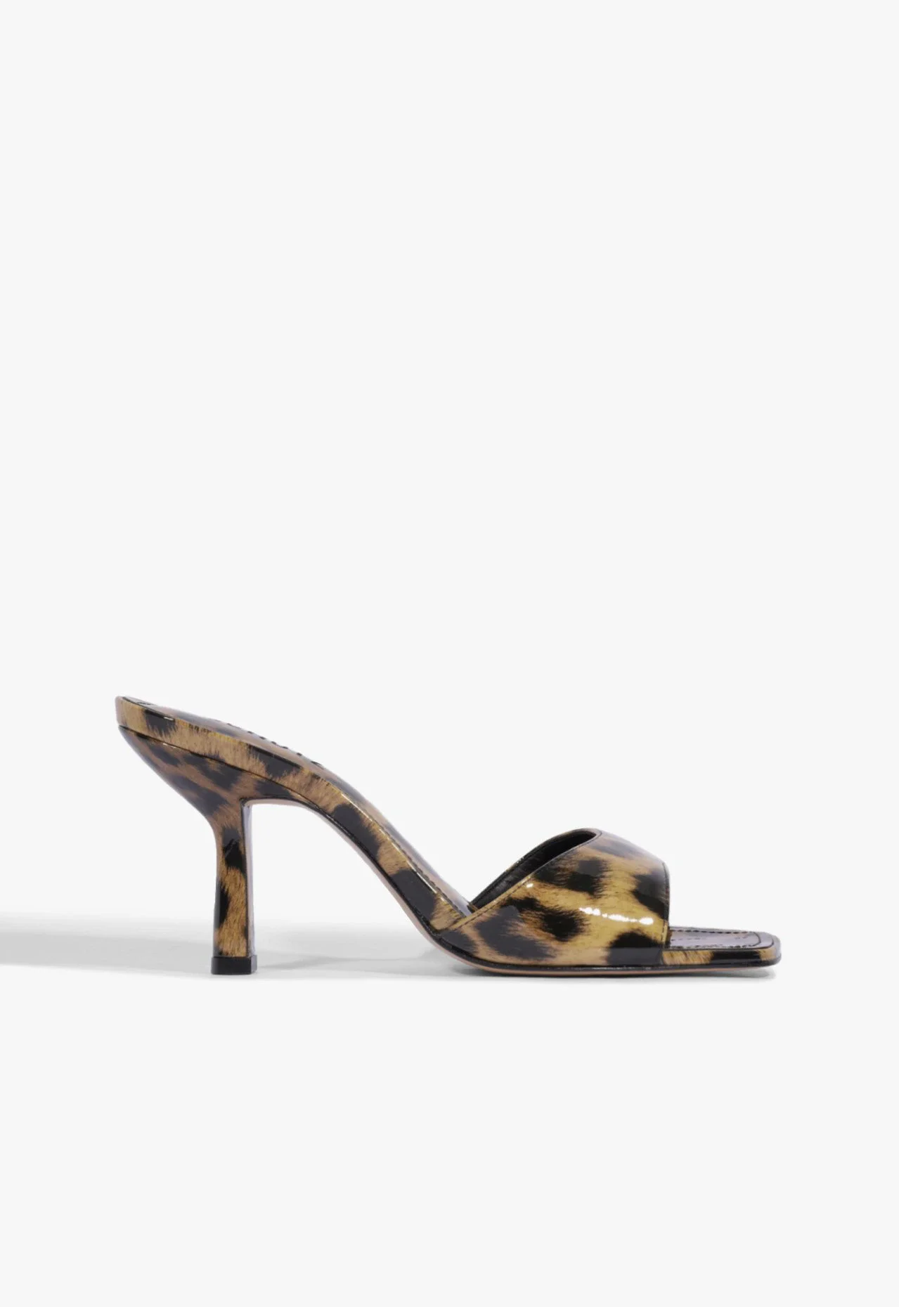 Sandália Mule Salto Fino Couro Animal print