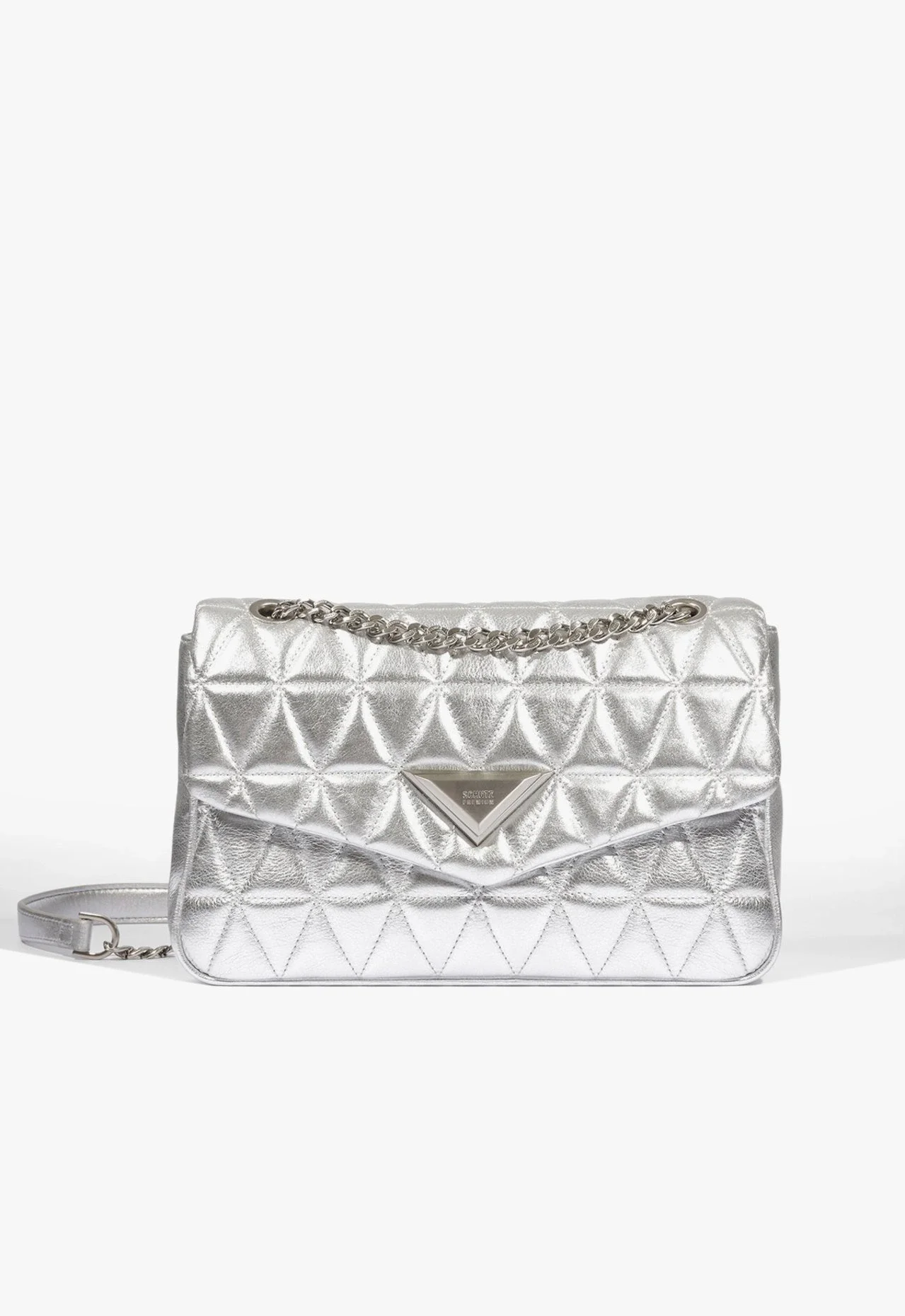 Bolsa Tiracolo Média Couro Matelassê Prata