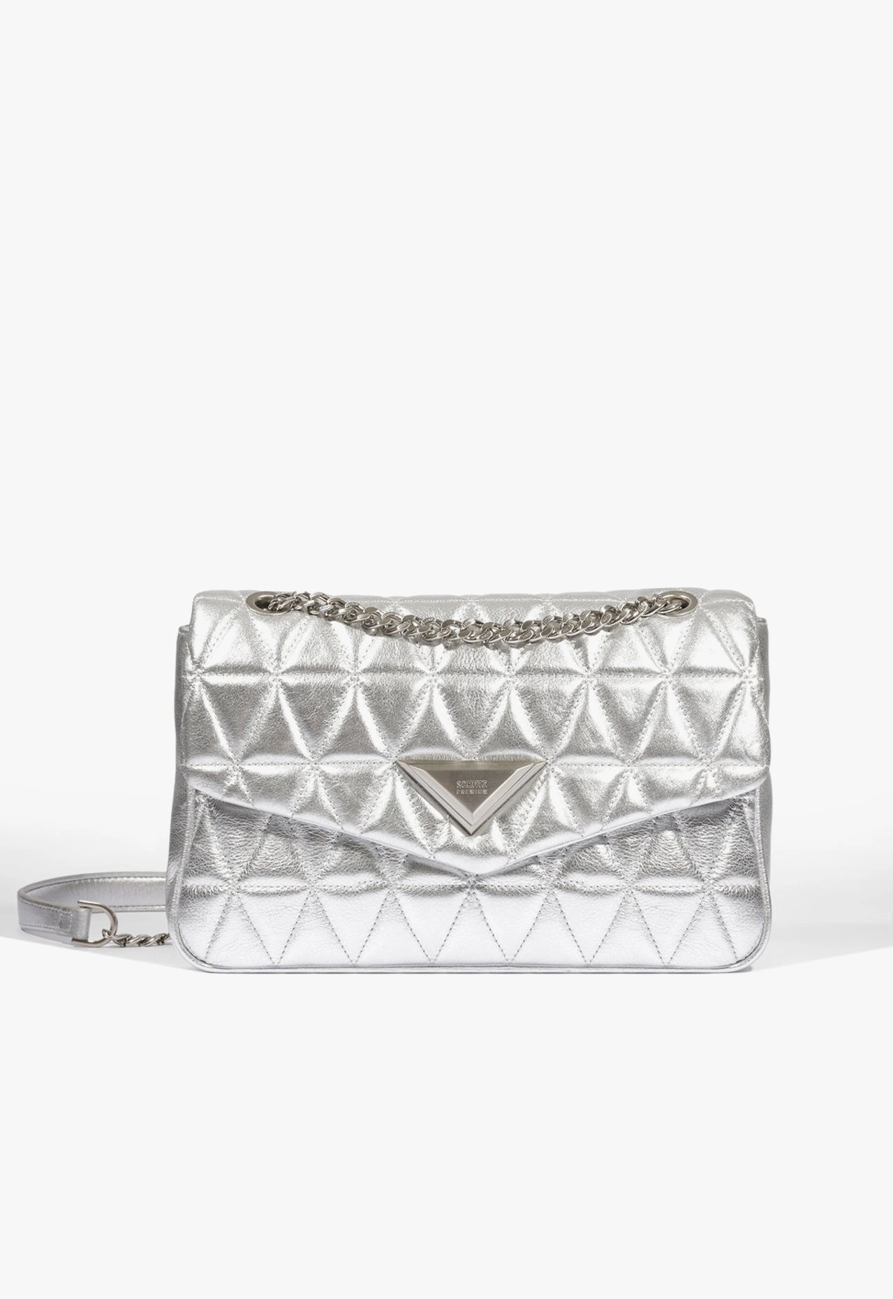 Bolsa Tiracolo Média Couro Matelassê Prata