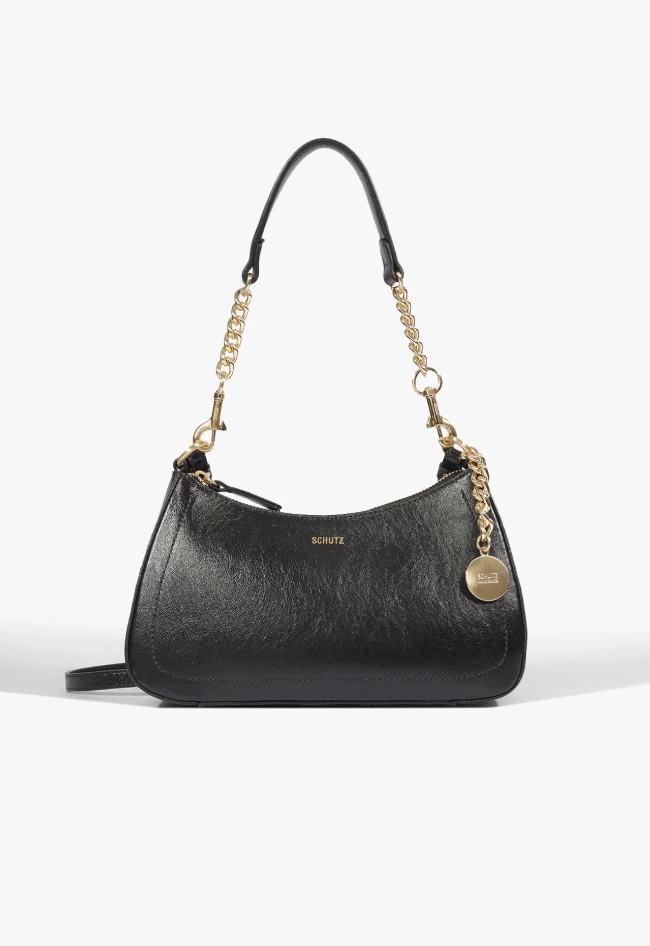 Bolsa Tiracolo Shoulder Elowen Média Couro Preta